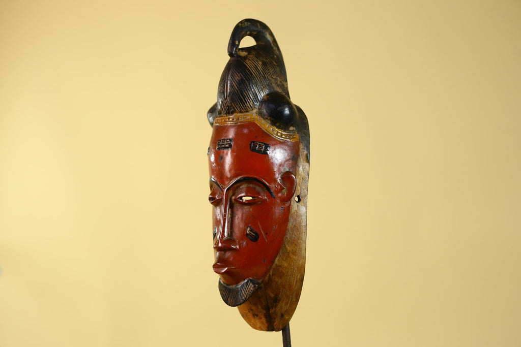 Hand Carved Wooden, Baule African Mask Tribal Art, Vintage African Wall Art-G6169