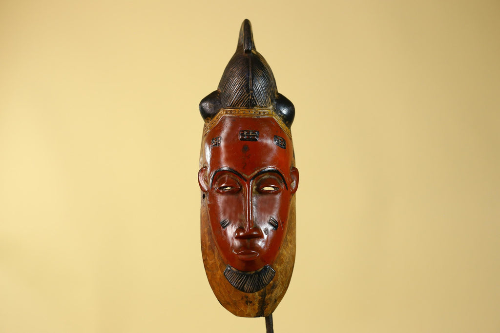 Hand Carved Wooden, Baule African Mask Tribal Art, Vintage African Wall Art-G6169