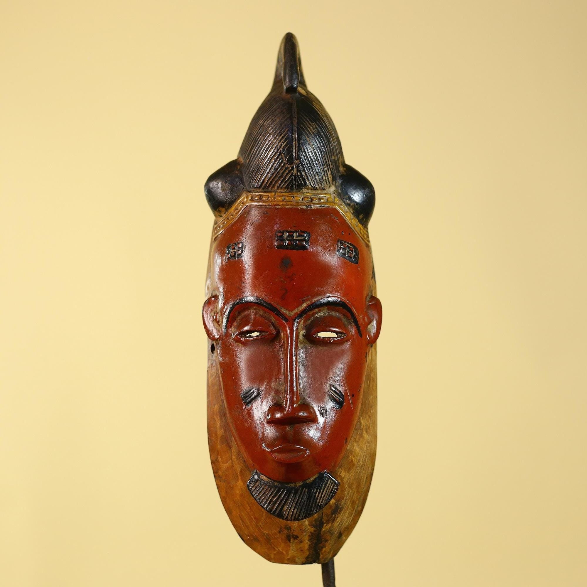 Hand Carved Wooden, Baule African Mask Tribal Art, Vintage African Wall Art-G6169