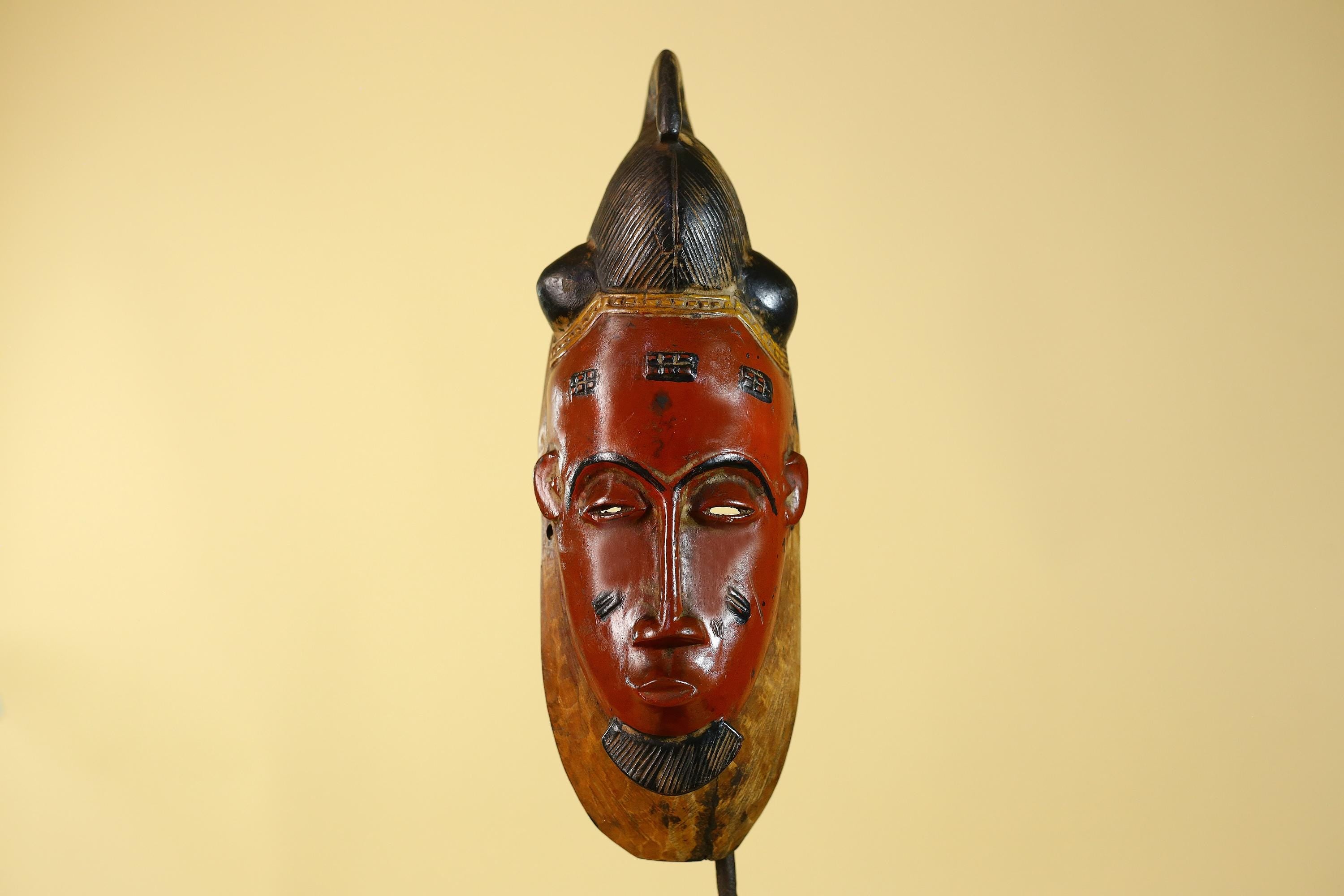Hand Carved Wooden, Baule African Mask Tribal Art, Vintage African Wall Art-G6169