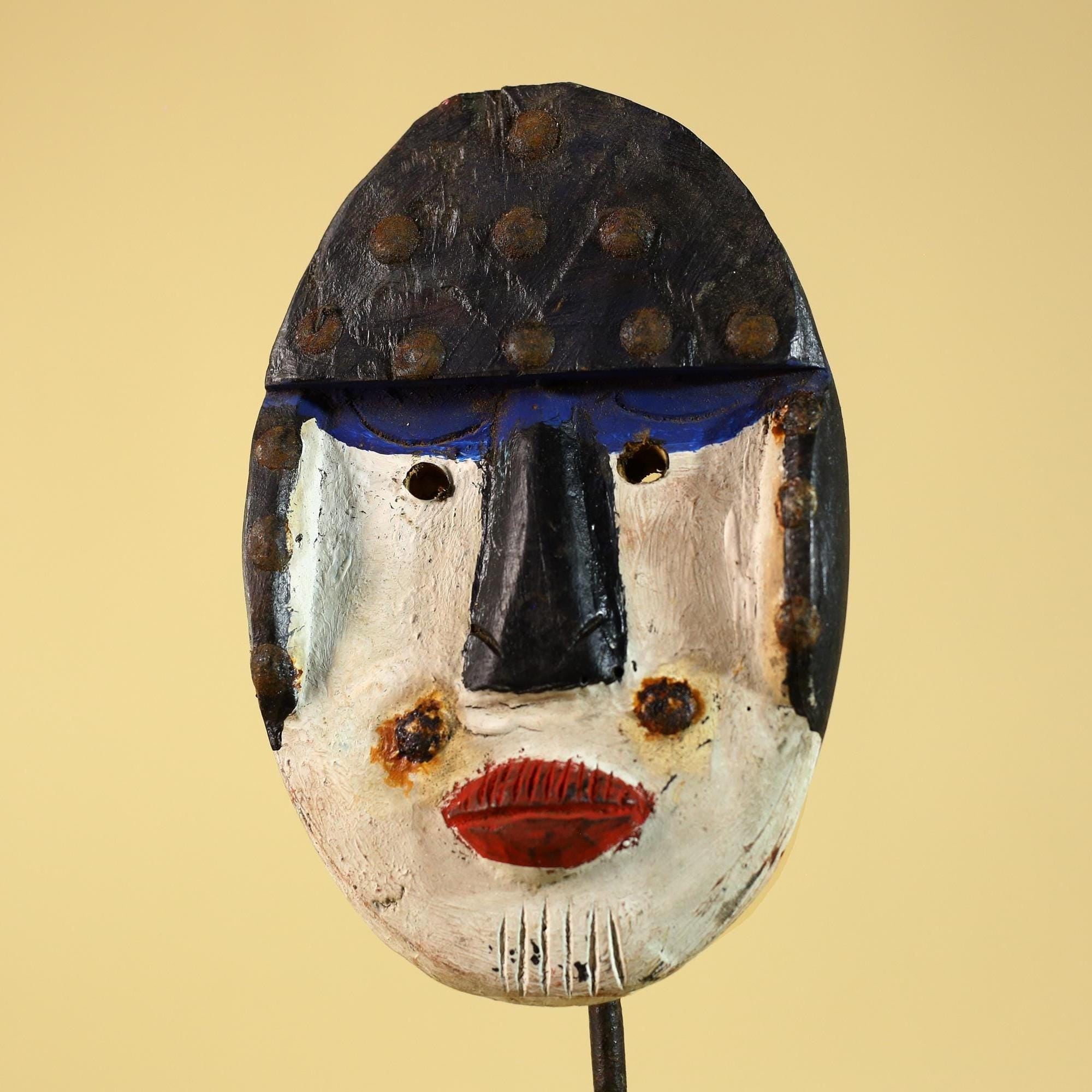 African Tribal Mask Hand Carved Wood Vintage African Art Decor-G6254