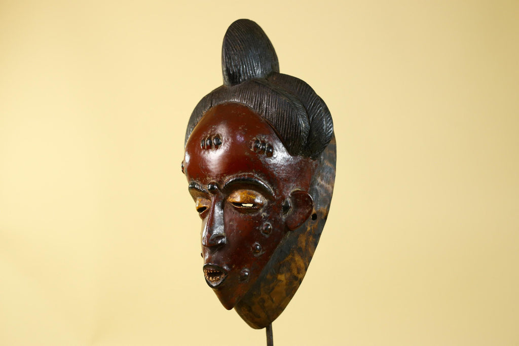 African Mask Hand Carved Wooden- Baule Tribal Art Vintage African Wall Art-G6170