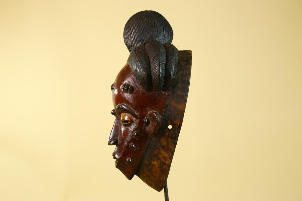 African Mask Hand Carved Wooden- Baule Tribal Art Vintage African Wall Art-G6170