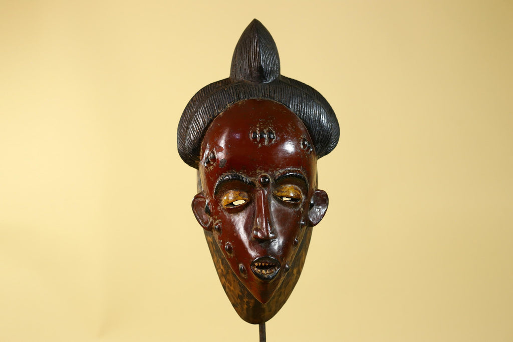 African Mask Hand Carved Wooden- Baule Tribal Art Vintage African Wall Art-G6170