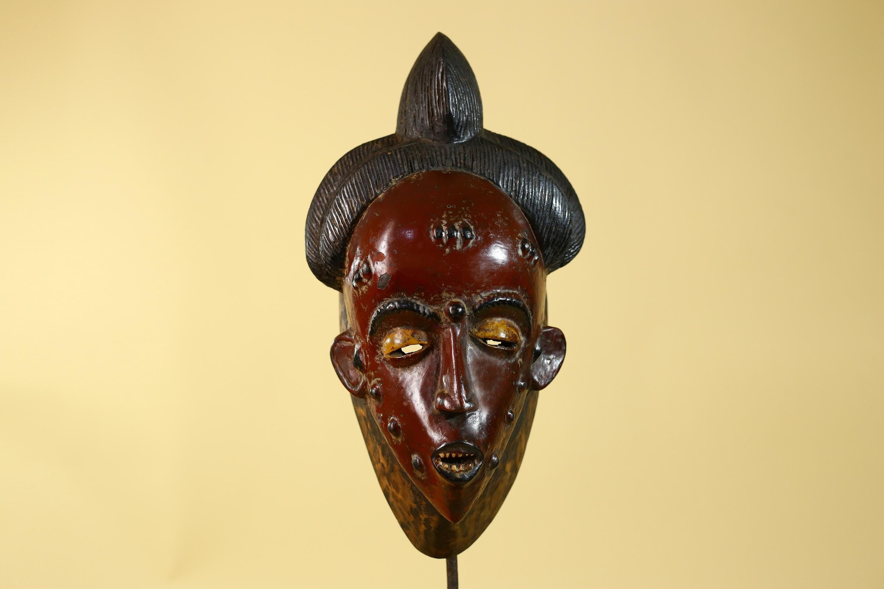 African Mask Hand Carved Wooden- Baule Tribal Art Vintage African Wall Art-G6170