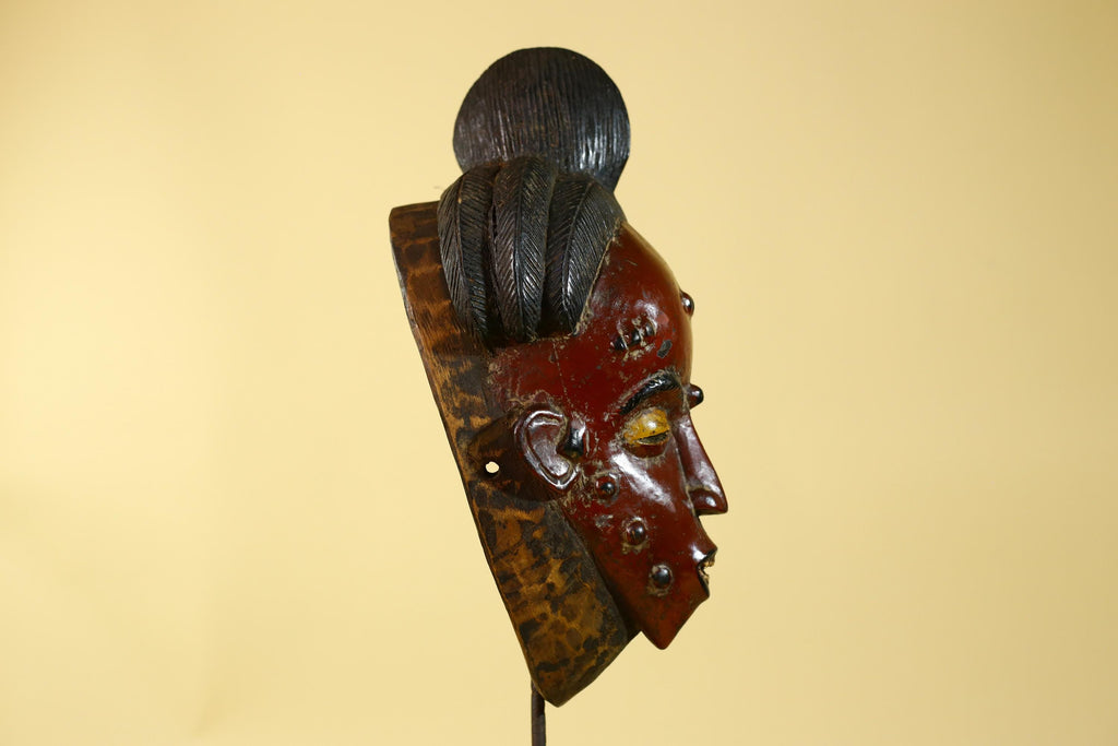 African Mask Hand Carved Wooden- Baule Tribal Art Vintage African Wall Art-G6170