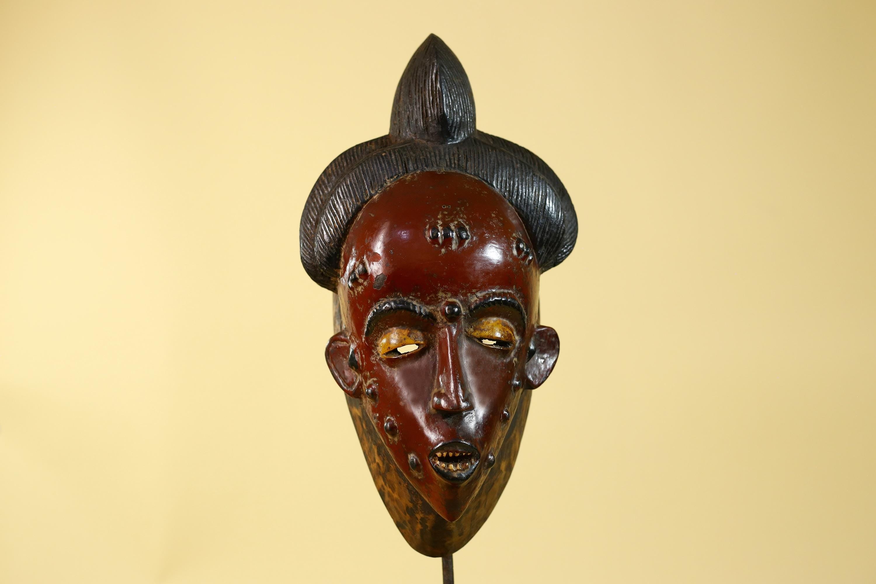 African Mask Hand Carved Wooden- Baule Tribal Art Vintage African Wall Art-G6170