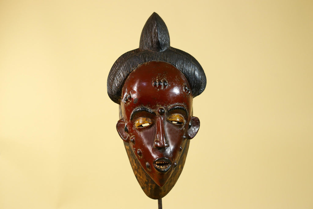 African Mask Hand Carved Wooden- Baule Tribal Art Vintage African Wall Art-G6170