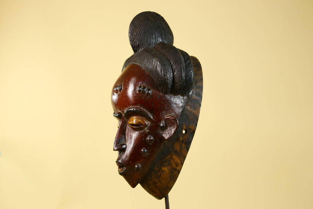 African Mask Hand Carved Wooden- Baule Tribal Art Vintage African Wall Art-G6170