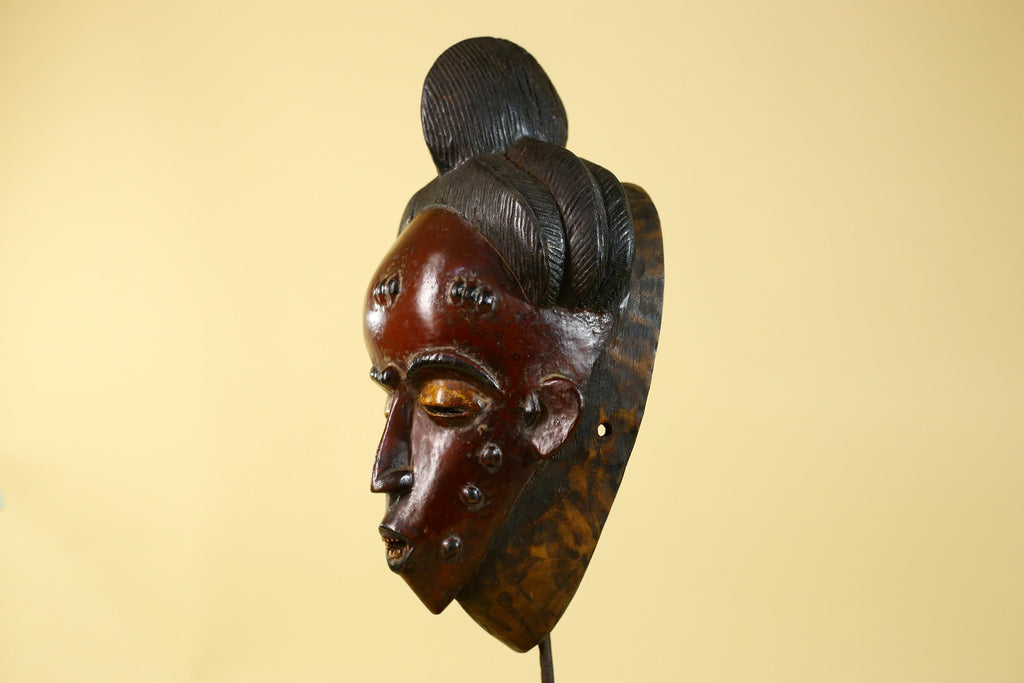 African Mask Hand Carved Wooden- Baule Tribal Art Vintage African Wall Art-G6170
