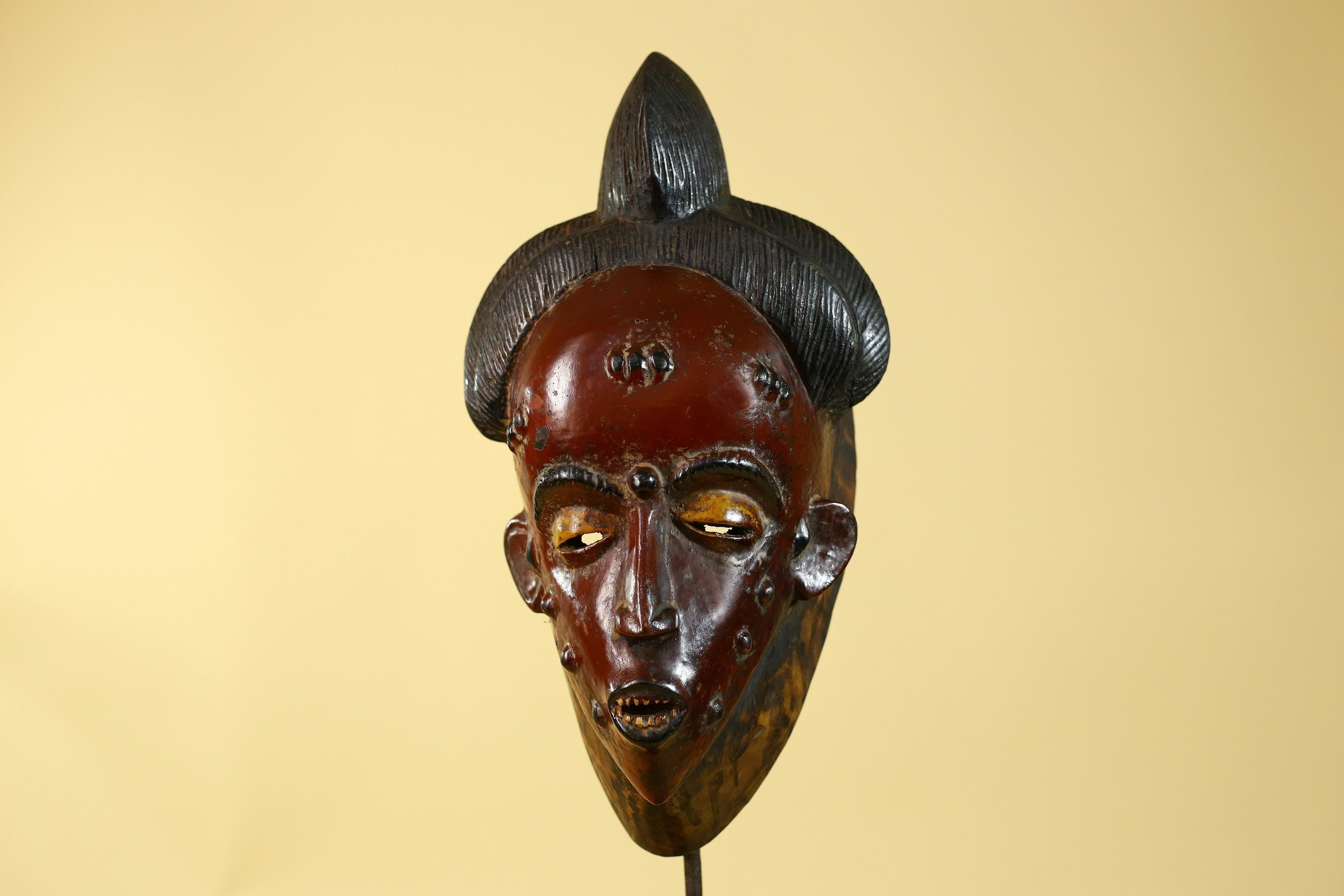 African Mask Hand Carved Wooden- Baule Tribal Art Vintage African Wall Art-G6170