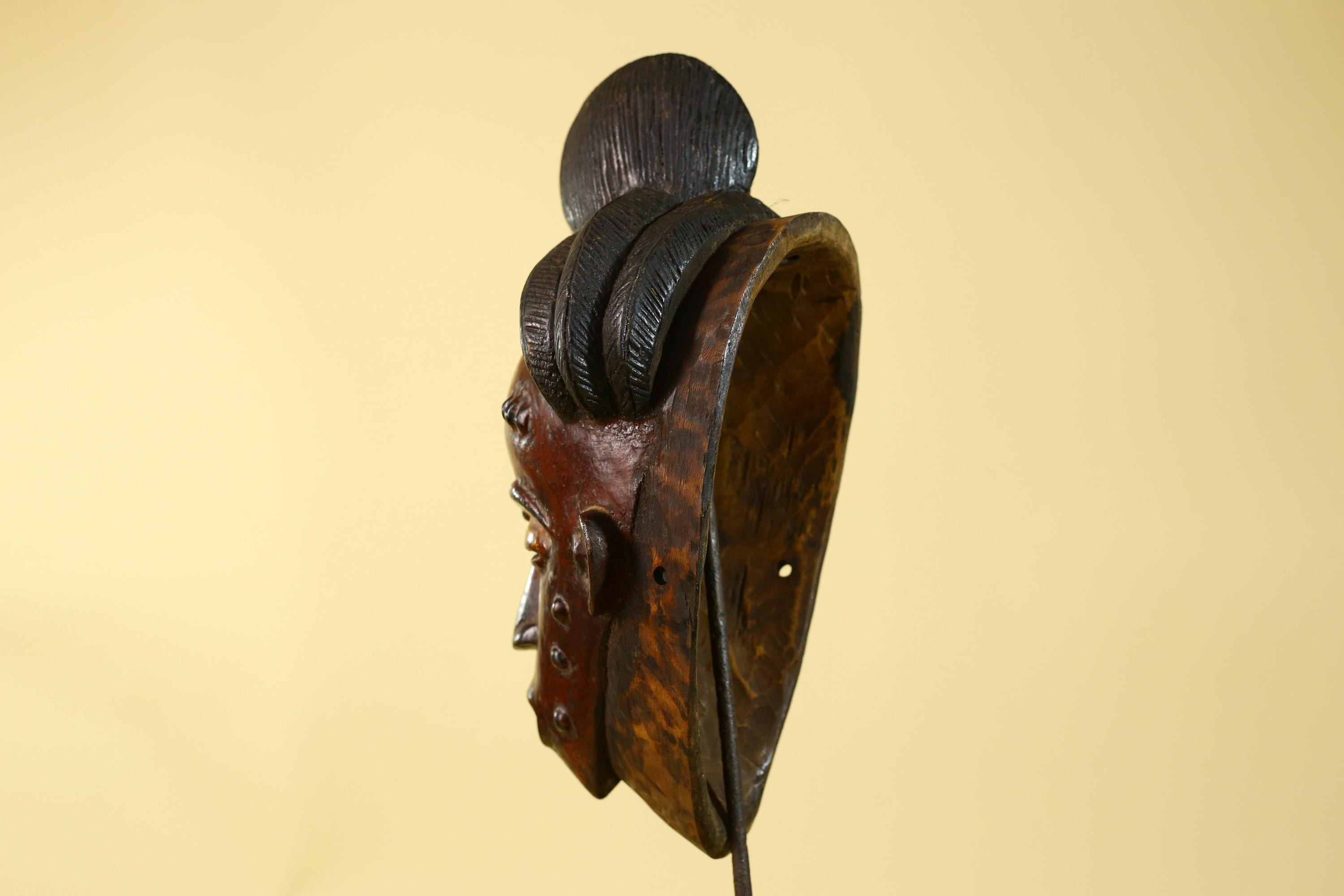 African Mask Hand Carved Wooden- Baule Tribal Art Vintage African Wall Art-G6170