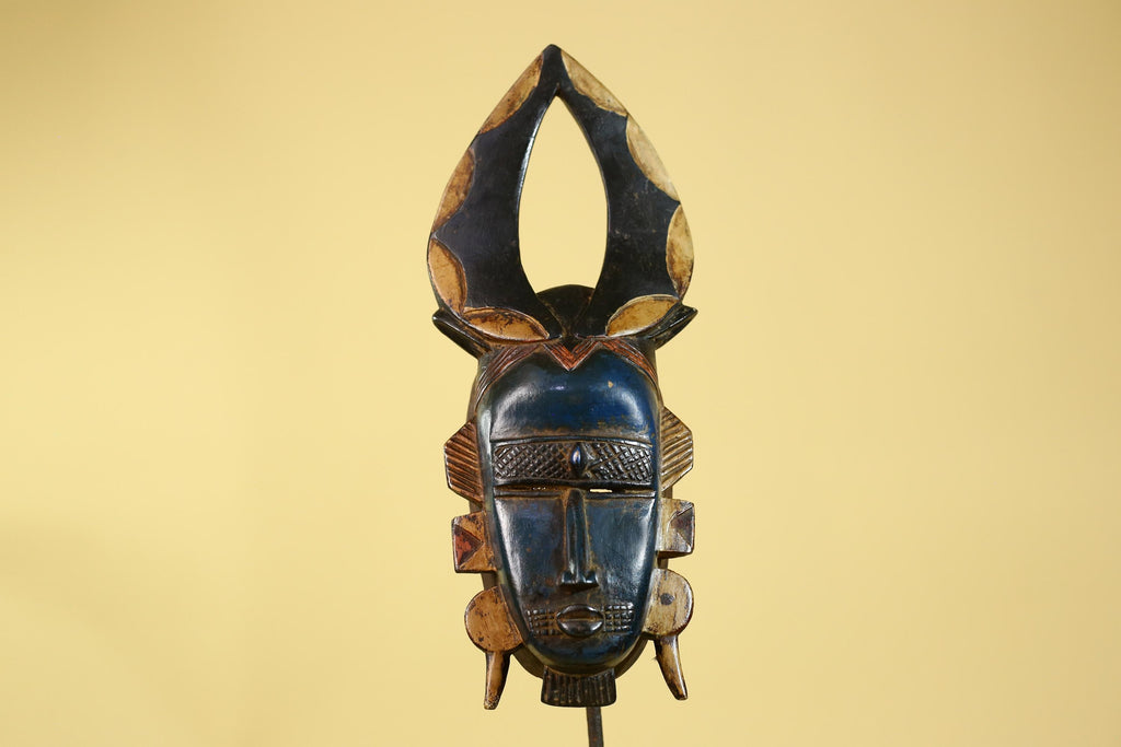 Handmade Baule African Mask with Open Crest–Hand-Carved Wooden Tribal Art-G6172