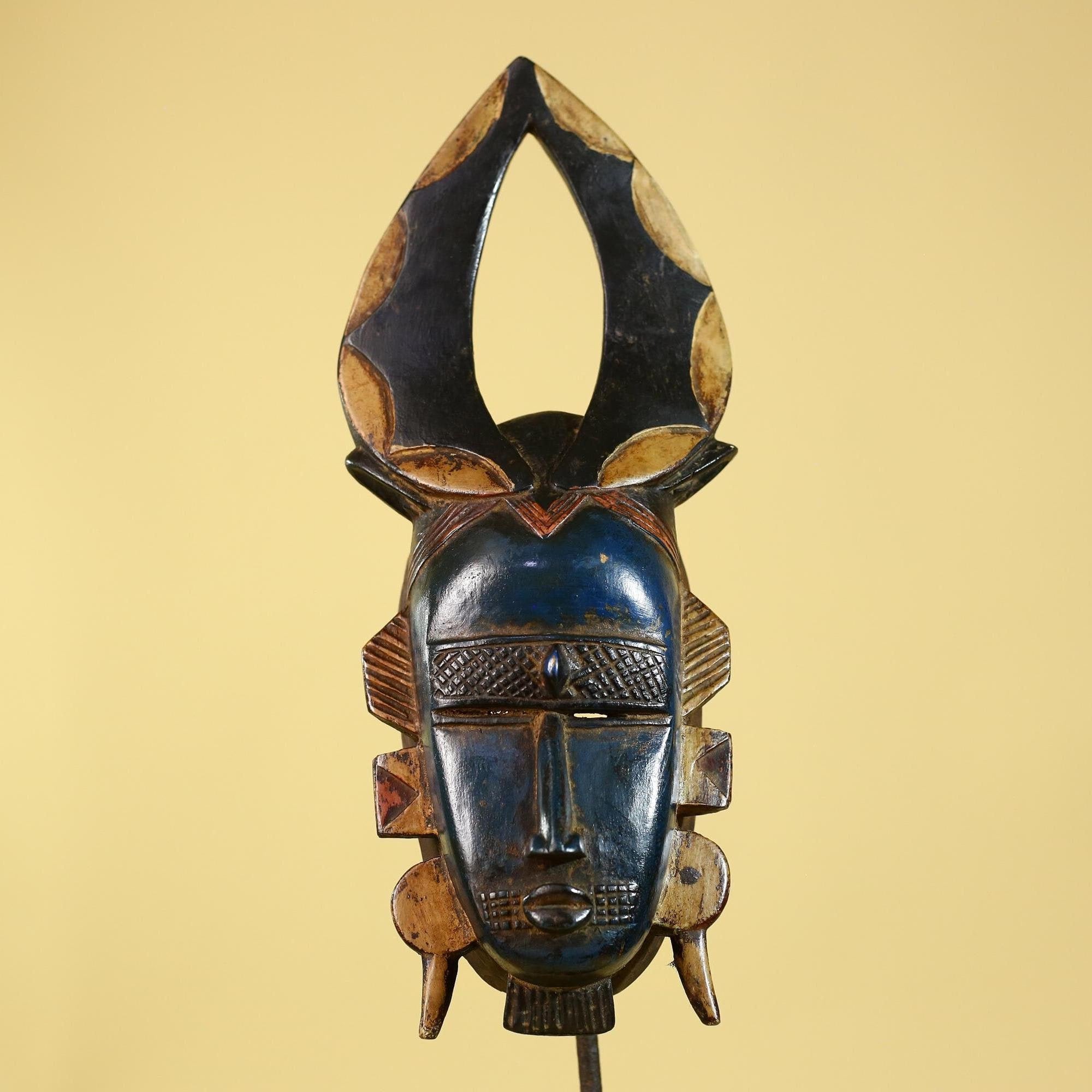 Handmade Baule African Mask with Open Crest–Hand-Carved Wooden Tribal Art-G6172