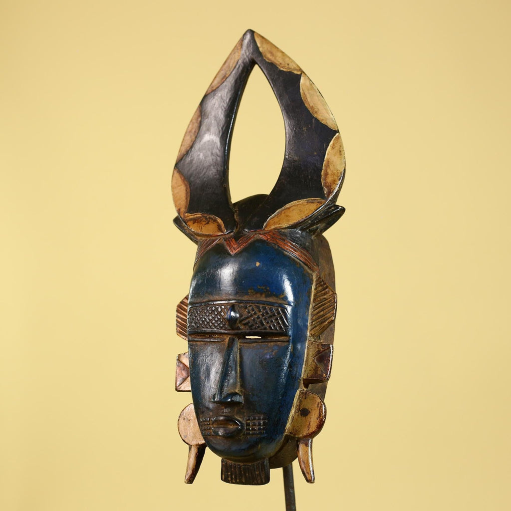 Handmade Baule African Mask with Open Crest–Hand-Carved Wooden Tribal Art-G6172