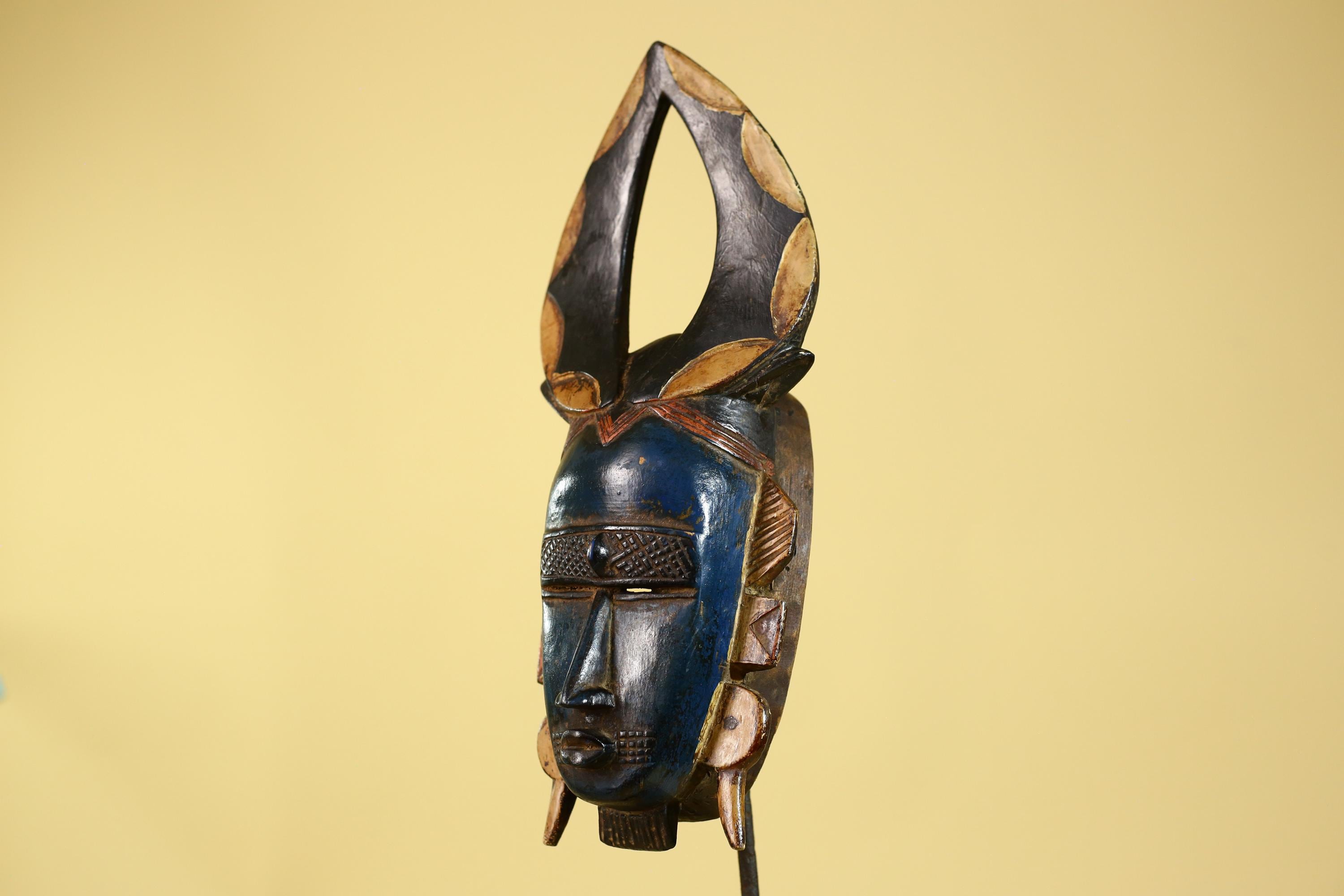 Handmade Baule African Mask with Open Crest–Hand-Carved Wooden Tribal Art-G6172