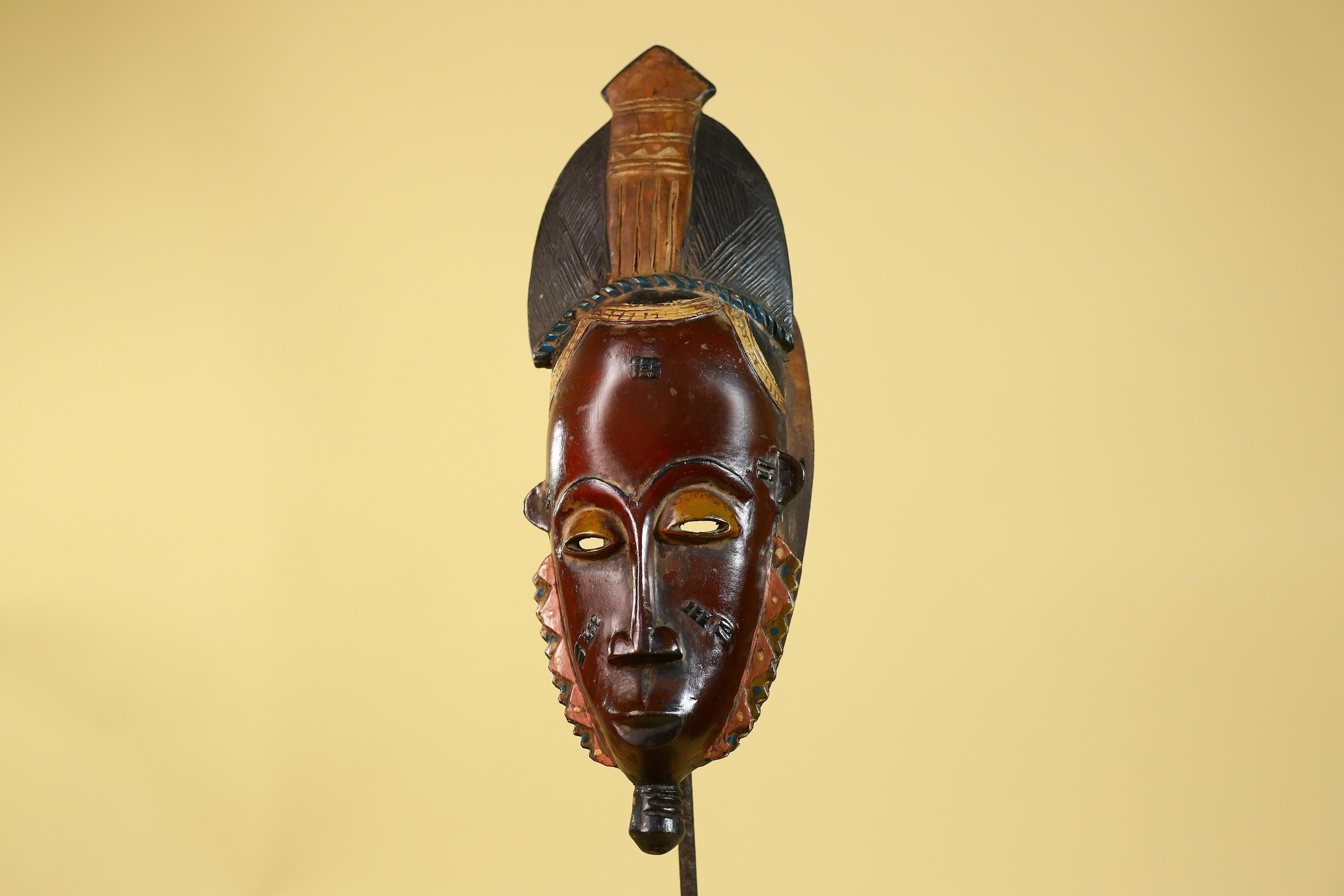 Vintage Baule African Mask, Hand Carved Wooden African Art Wall Decor-G6173
