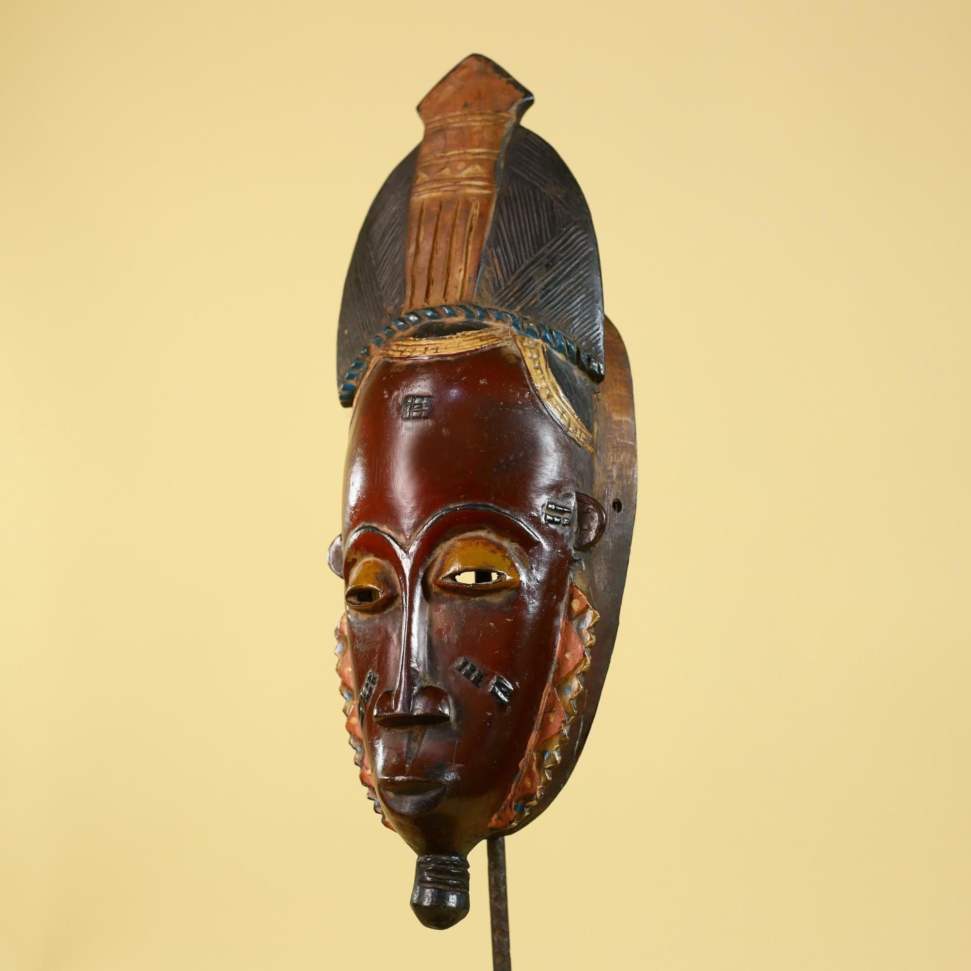 Vintage Baule African Mask, Hand Carved Wooden African Art Wall Decor-G6173