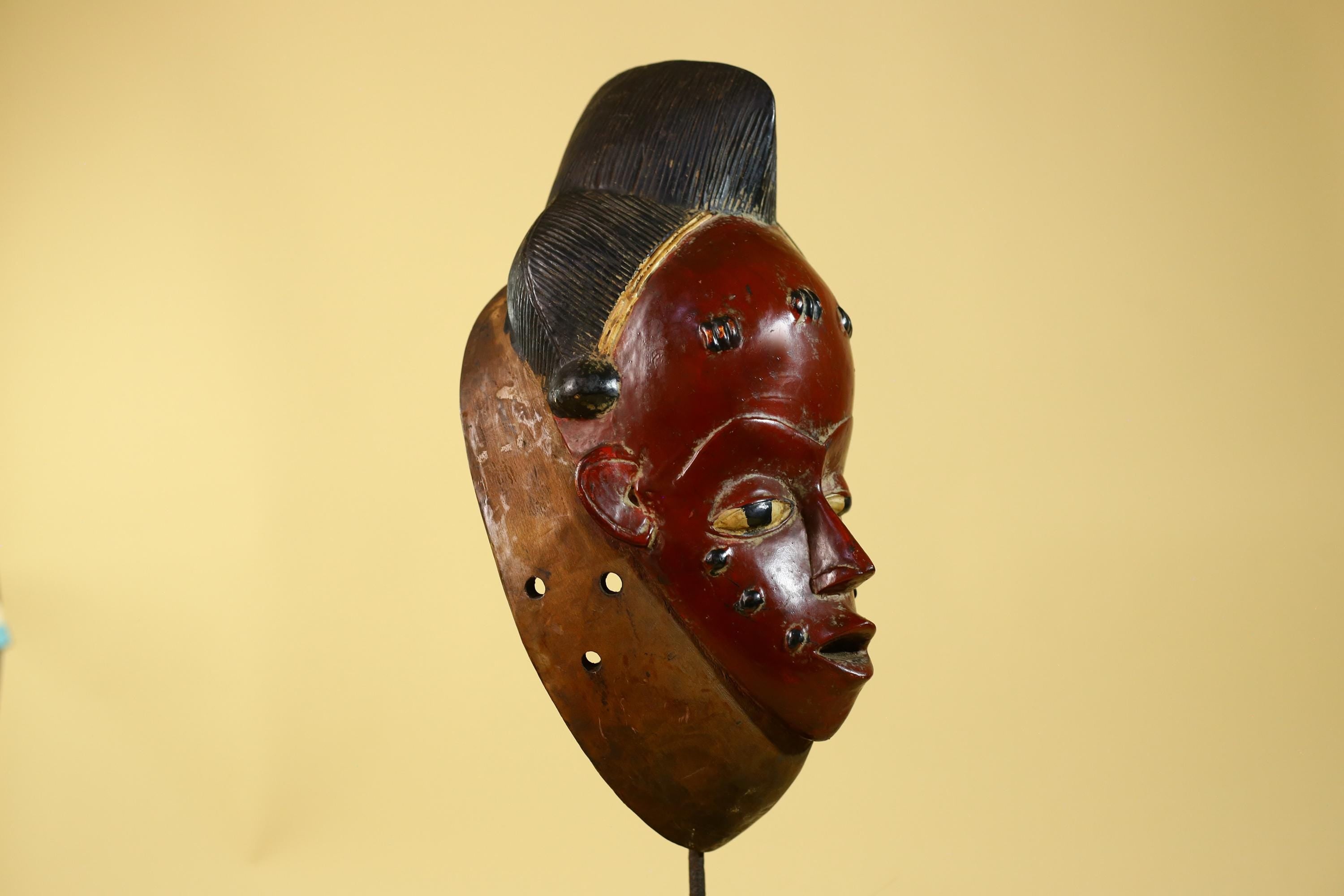 Large Baule African Mask, Hand Carved Wooden Tribal Wall Art-G6175