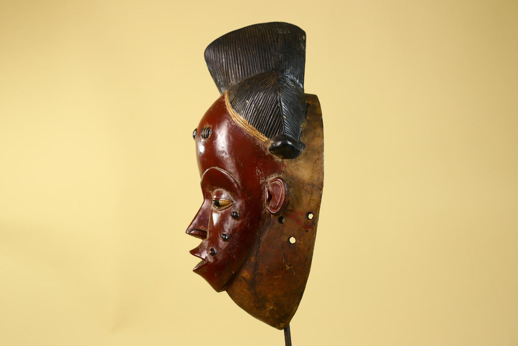 Large Baule African Mask, Hand Carved Wooden Tribal Wall Art-G6175