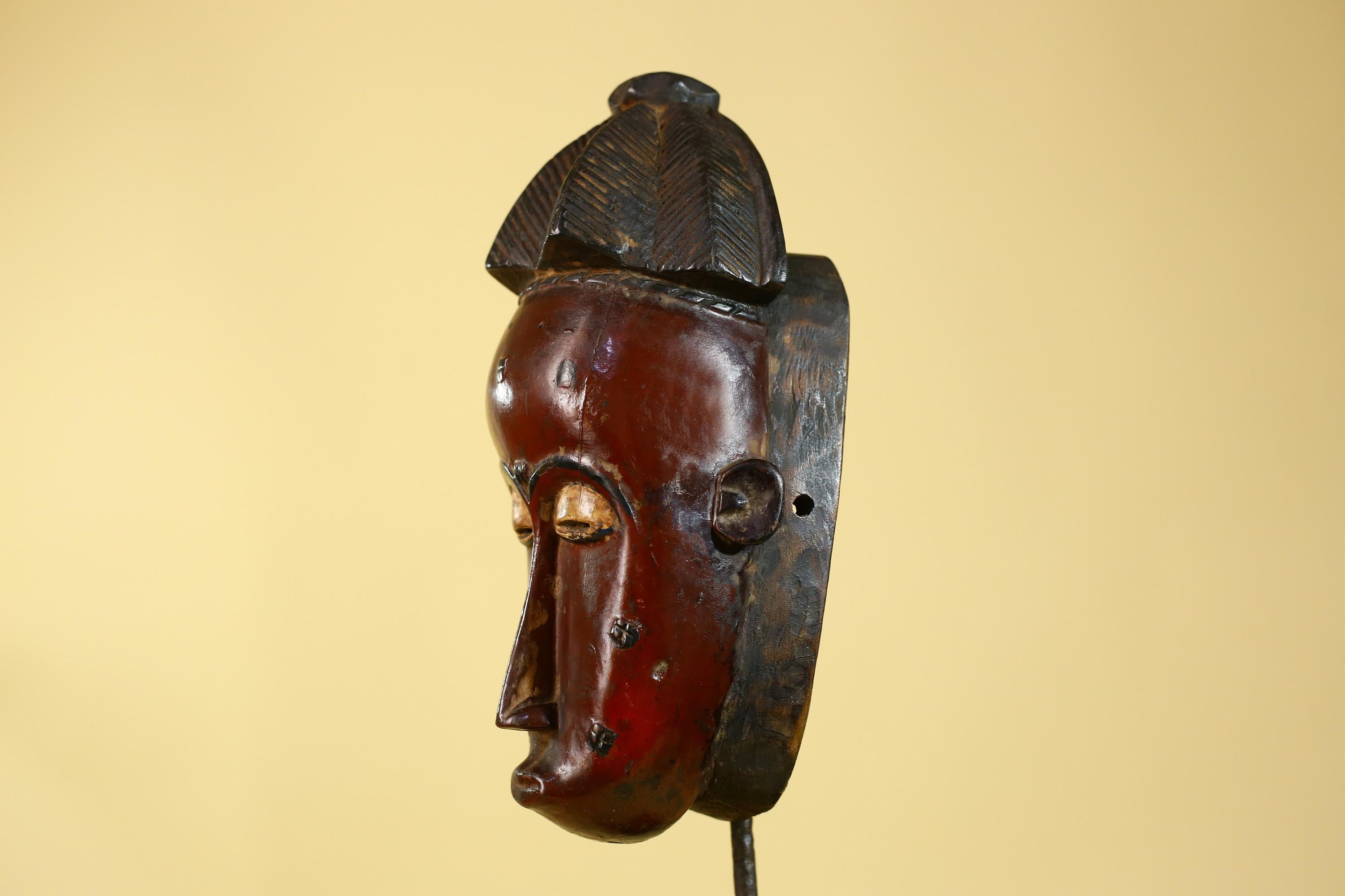 African Mask Baule Style- Wooden Tribal Wall Art Handmade-G6177