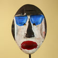 African Punu Wooden Mask With White Face Blue Eyes Tribal Art Gabon-G6182