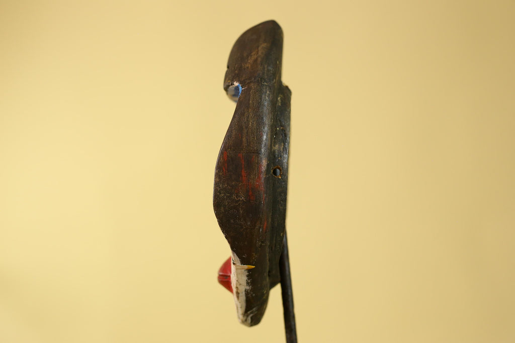 African Punu Wooden Mask With White Face Blue Eyes Tribal Art Gabon-G6182