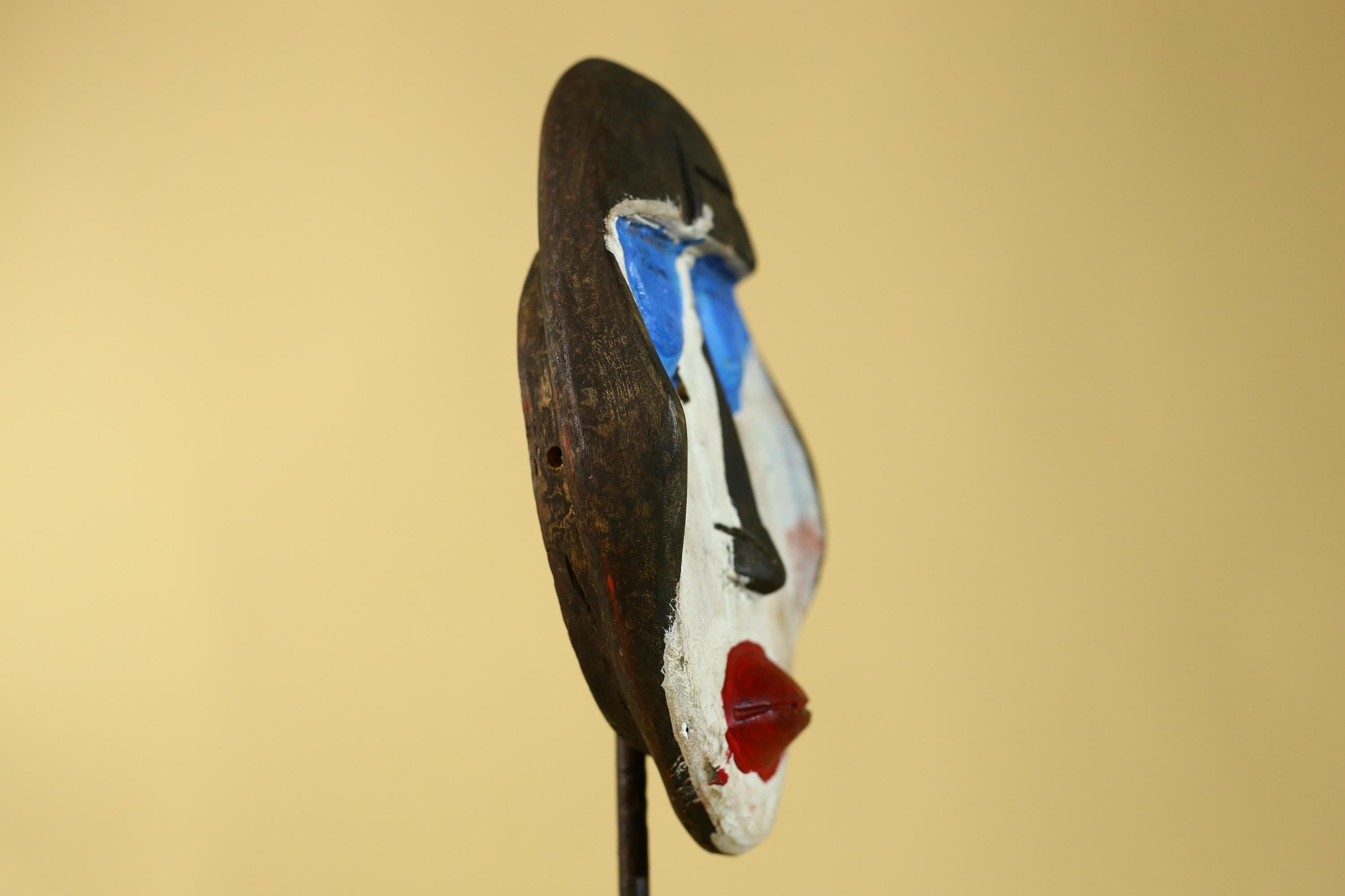 African Punu Wooden Mask With White Face Blue Eyes Tribal Art Gabon-G6182