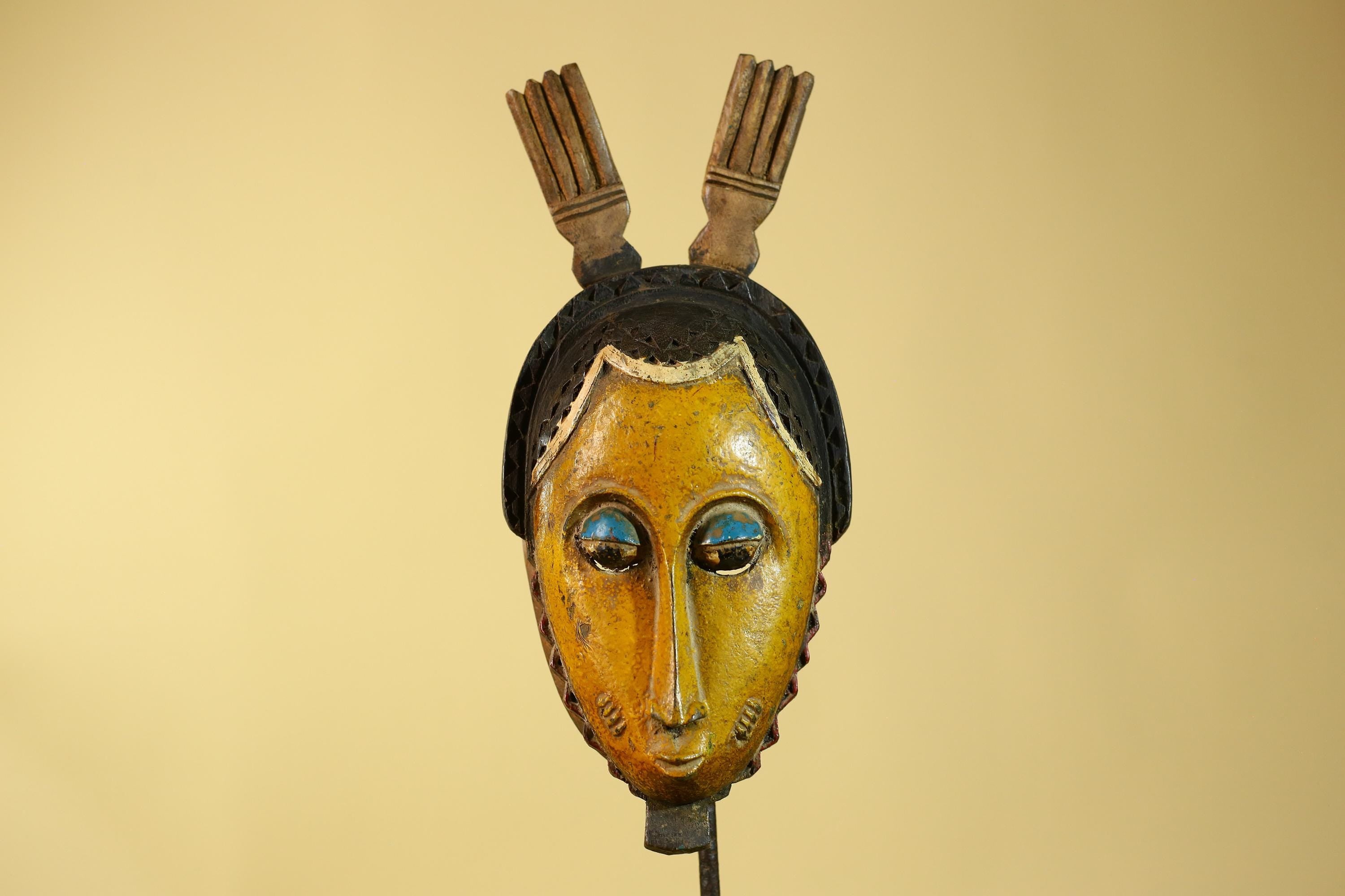 Vintage African Baule Style Mask, Hand Carved Wooden Tribal Wall Art-G6183