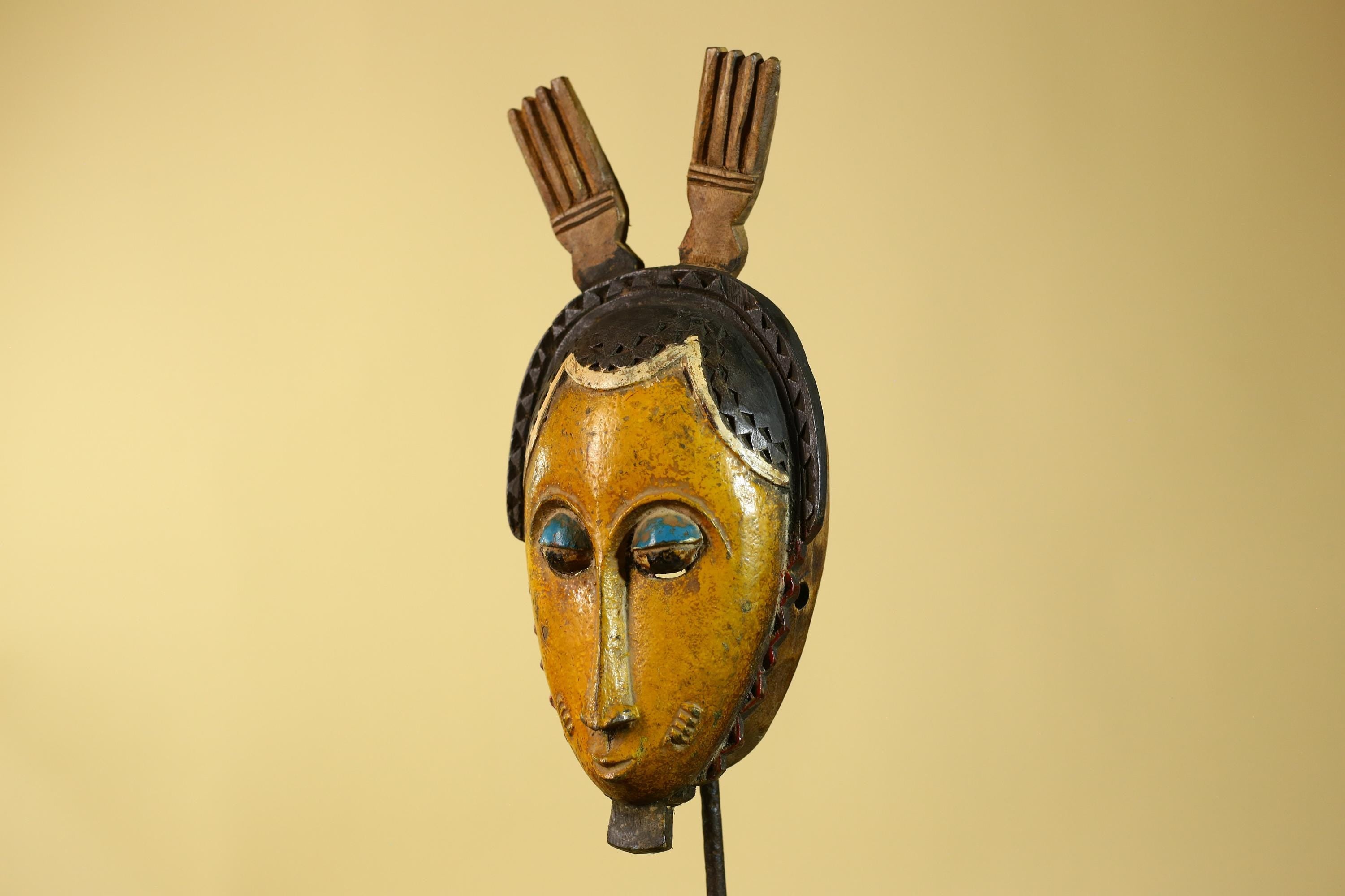 Vintage African Baule Style Mask, Hand Carved Wooden Tribal Wall Art-G6183