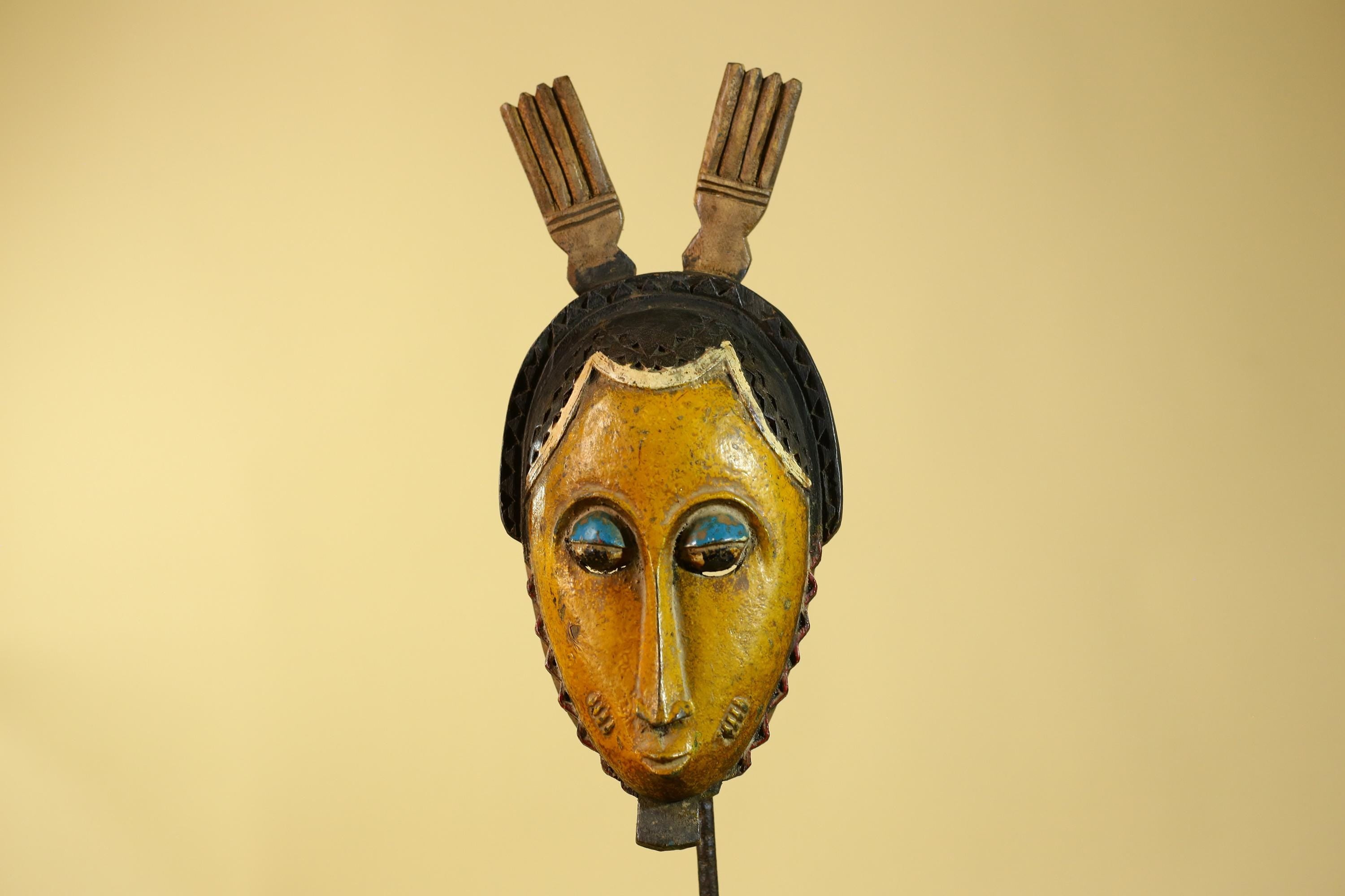 Vintage African Baule Style Mask, Hand Carved Wooden Tribal Wall Art-G6183