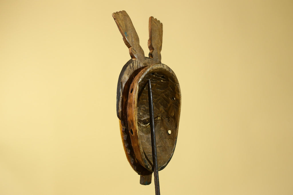 Vintage African Baule Style Mask, Hand Carved Wooden Tribal Wall Art-G6183