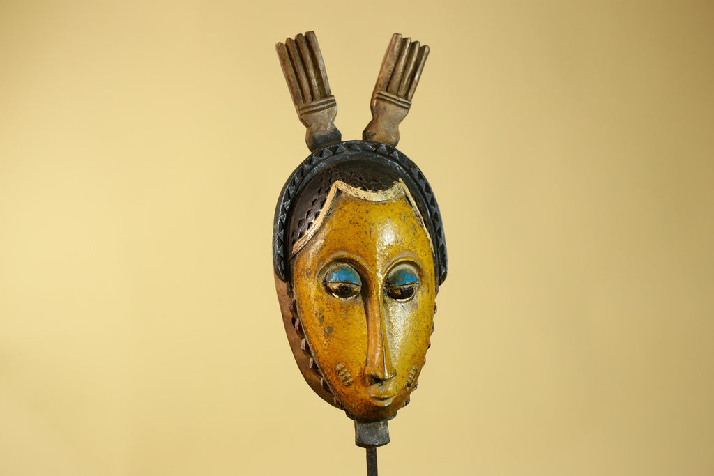 Vintage African Baule Style Mask, Hand Carved Wooden Tribal Wall Art-G6183