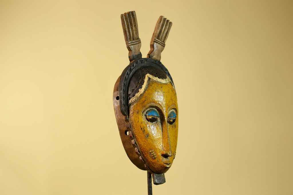 Vintage African Baule Style Mask, Hand Carved Wooden Tribal Wall Art-G6183