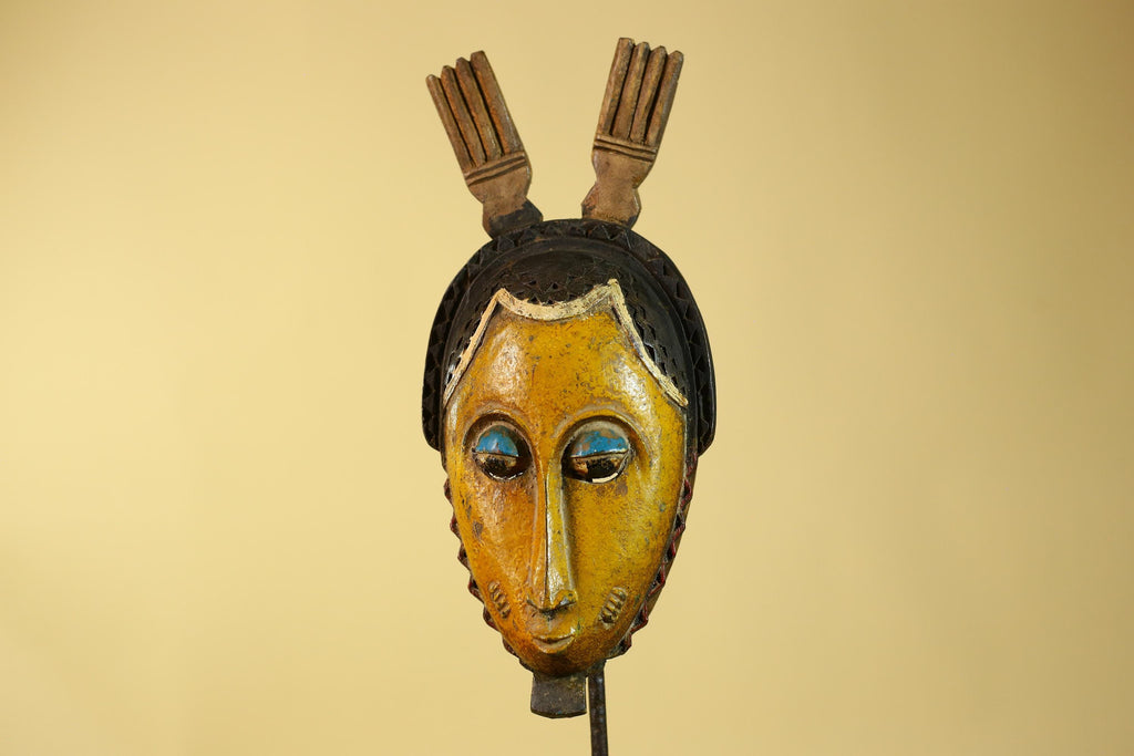 Vintage African Baule Style Mask, Hand Carved Wooden Tribal Wall Art-G6183