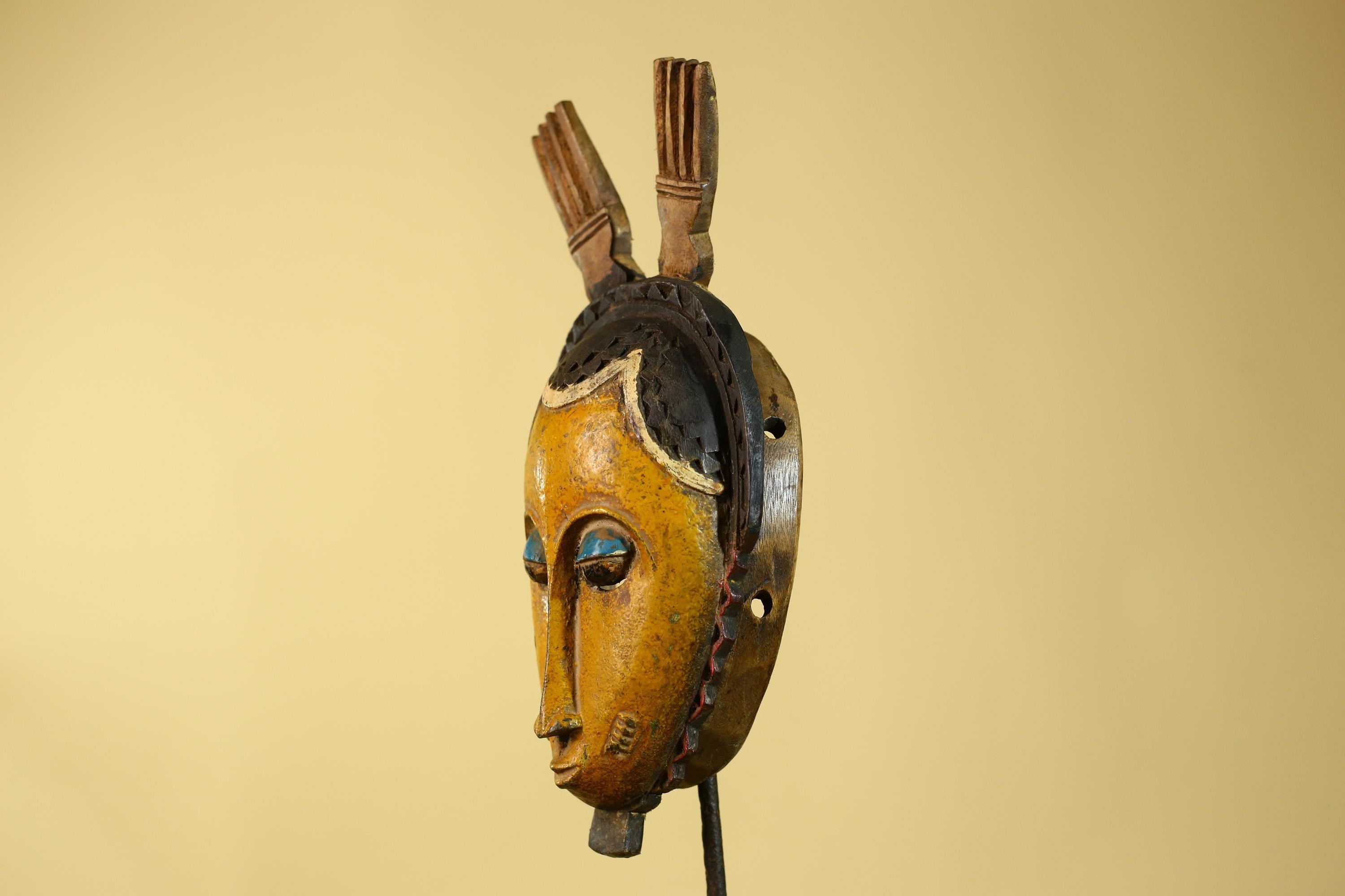 Vintage African Baule Style Mask, Hand Carved Wooden Tribal Wall Art-G6183