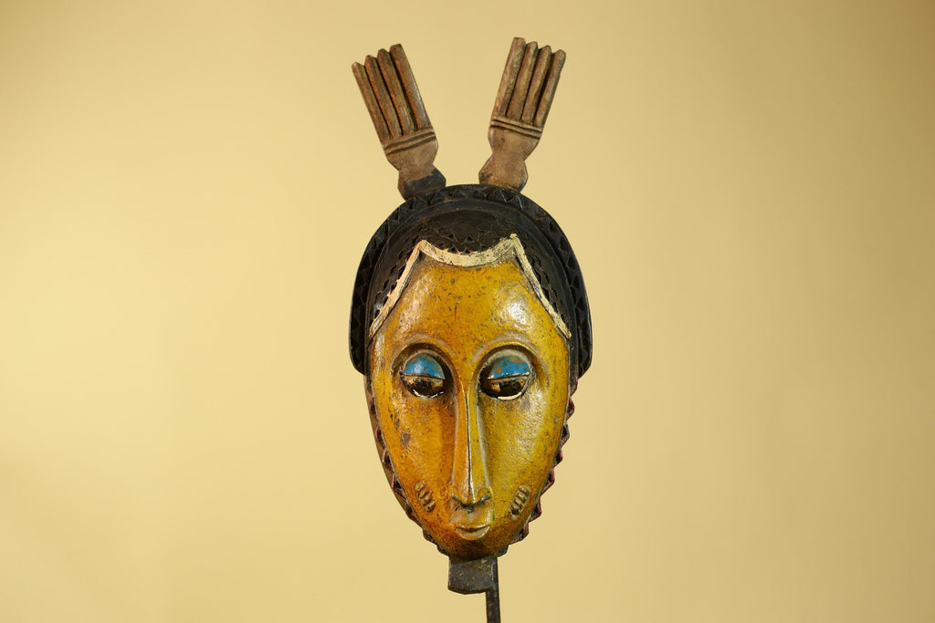 Vintage African Baule Style Mask, Hand Carved Wooden Tribal Wall Art-G6183