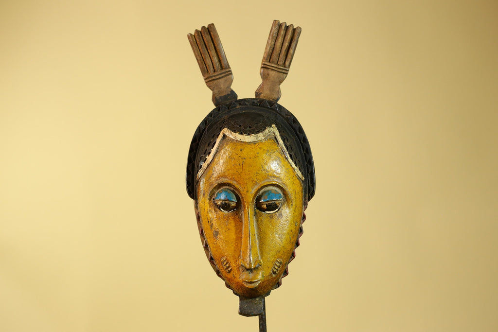 Vintage African Baule Style Mask, Hand Carved Wooden Tribal Wall Art-G6183