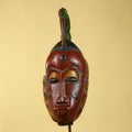 Vintage African Baule Style Mask with Bird Crest, Hand Carved Tribal Wall Art-G6184