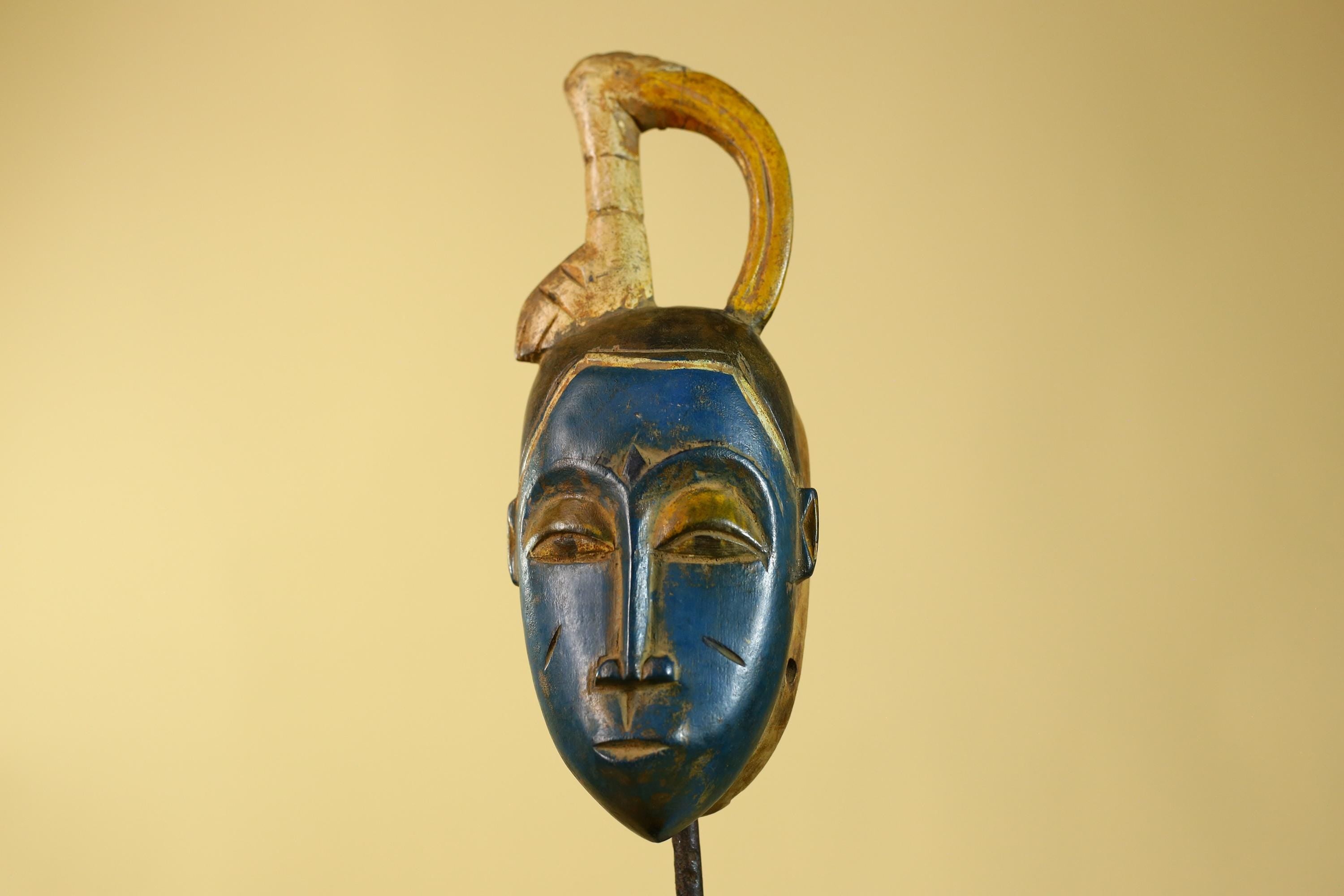 Vintage African Baule Style Mask with Curved Crest, Hand Carved Tribal Art-G6185