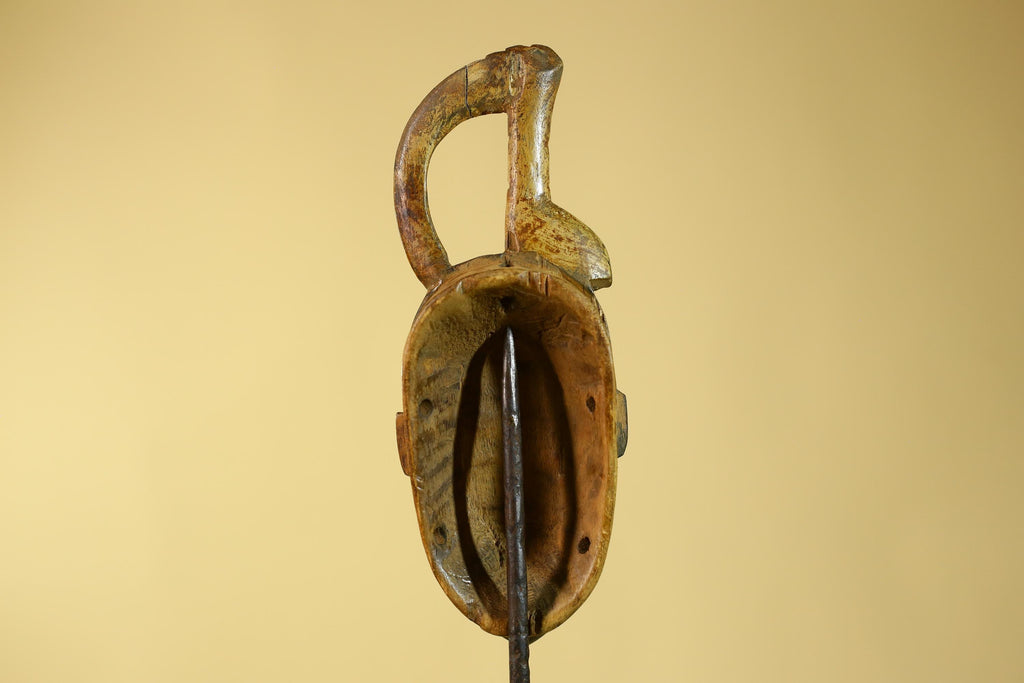 Vintage African Baule Style Mask with Curved Crest, Hand Carved Tribal Art-G6185