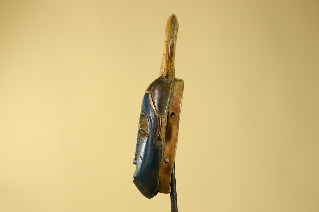 Vintage African Baule Style Mask with Curved Crest, Hand Carved Tribal Art-G6185