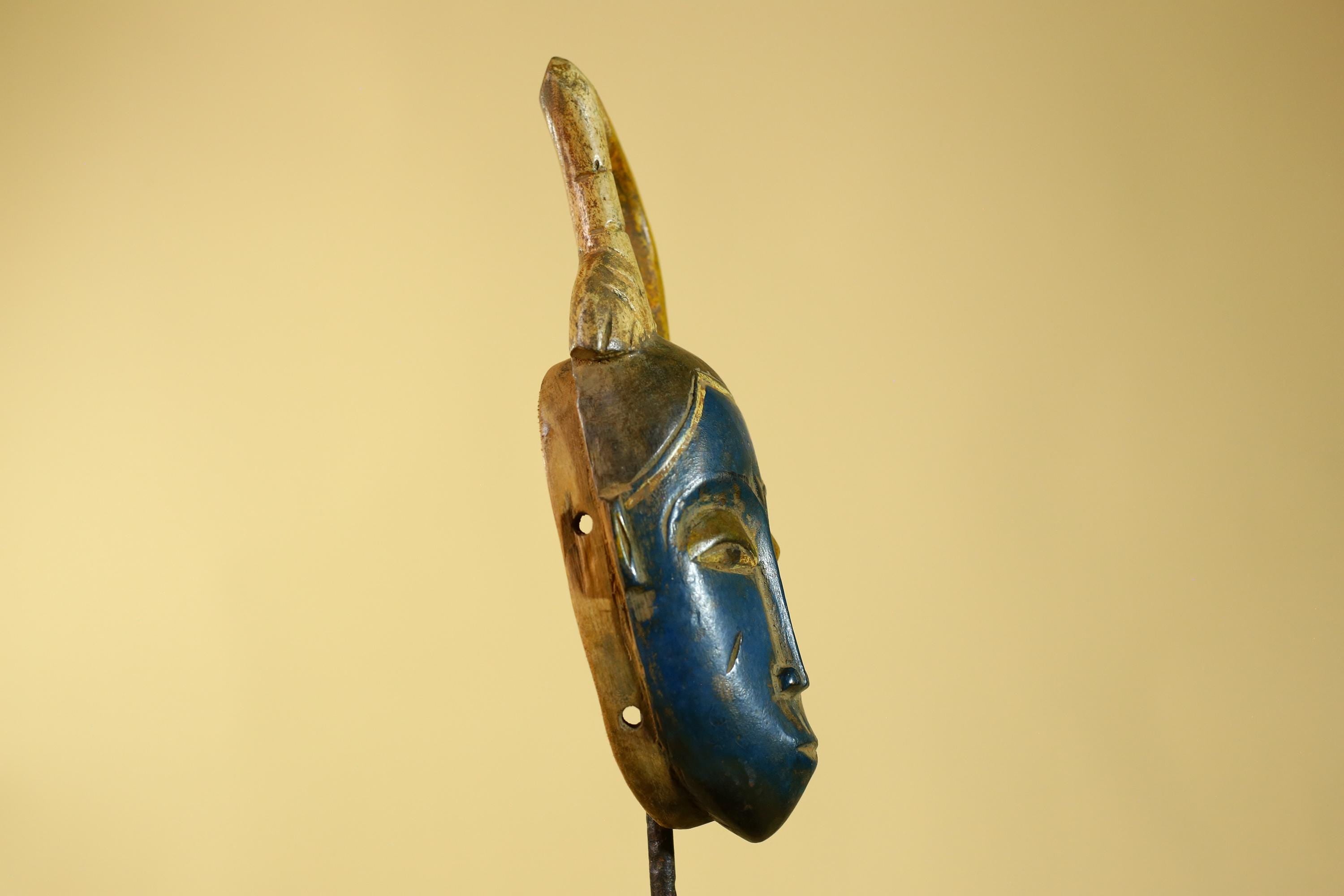 Vintage African Baule Style Mask with Curved Crest, Hand Carved Tribal Art-G6185