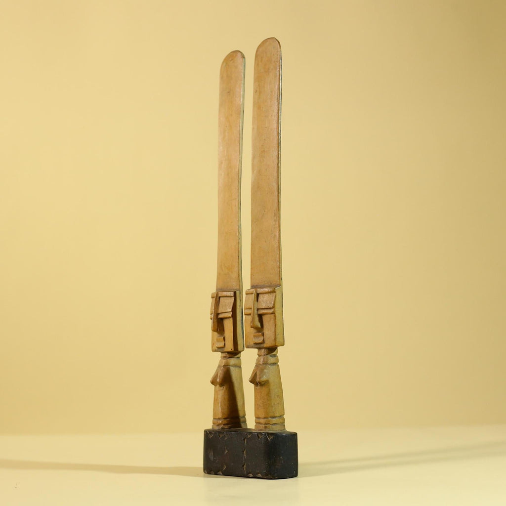 African Wooden Twin Figure Sculpture  Elongated Tribal Art, Hand Carved-G6256