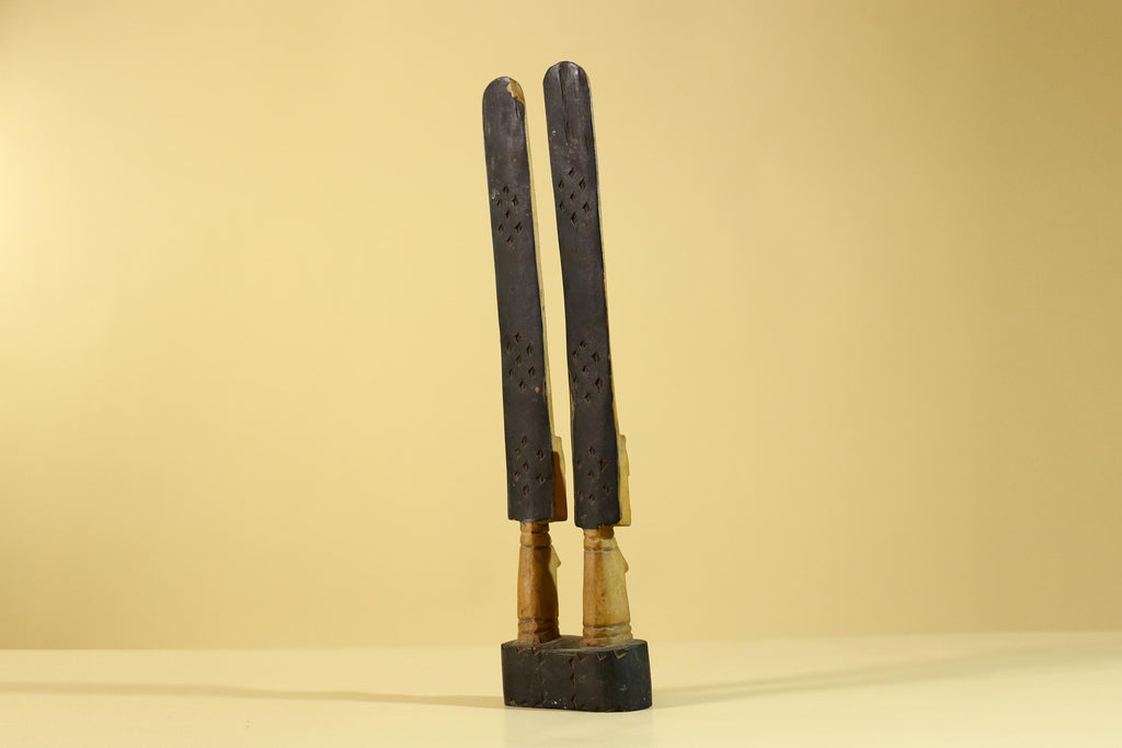 African Wooden Twin Figure Sculpture  Elongated Tribal Art, Hand Carved-G6256