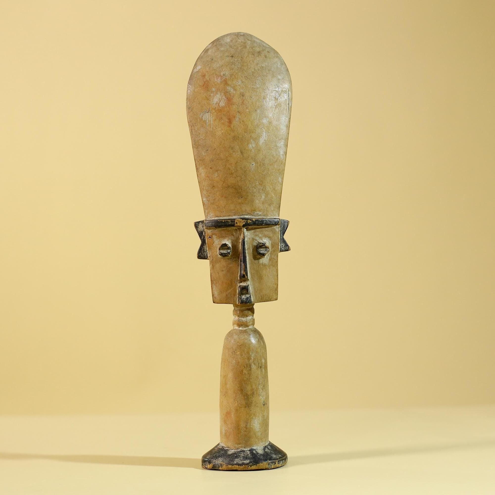 African Wooden Ritual Figure Statue  Elongated Head Tribal Art Sculpture-G6257