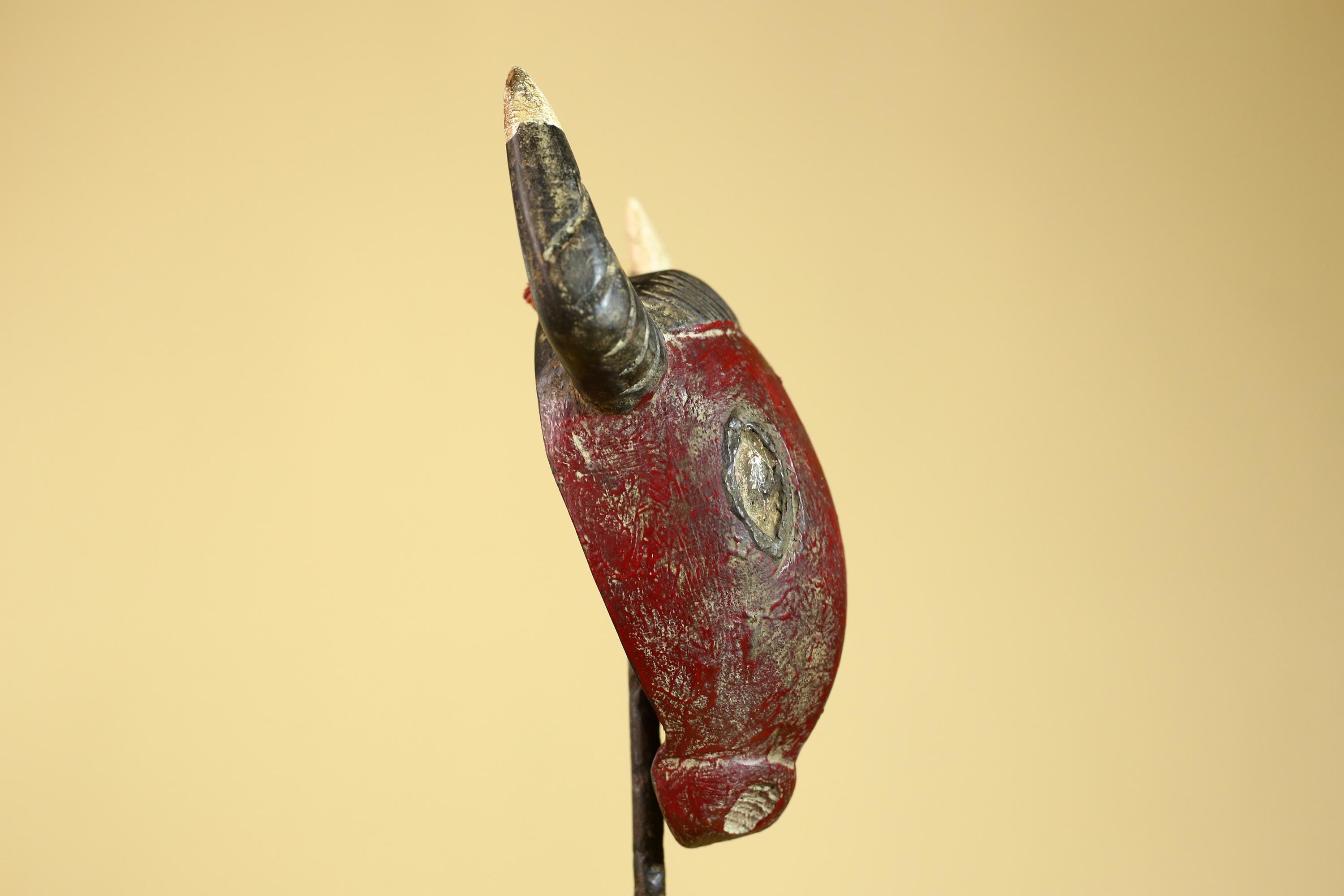 African Horned Mask Red Wooden African Art Tribal Wall Handmade Decor-G6259