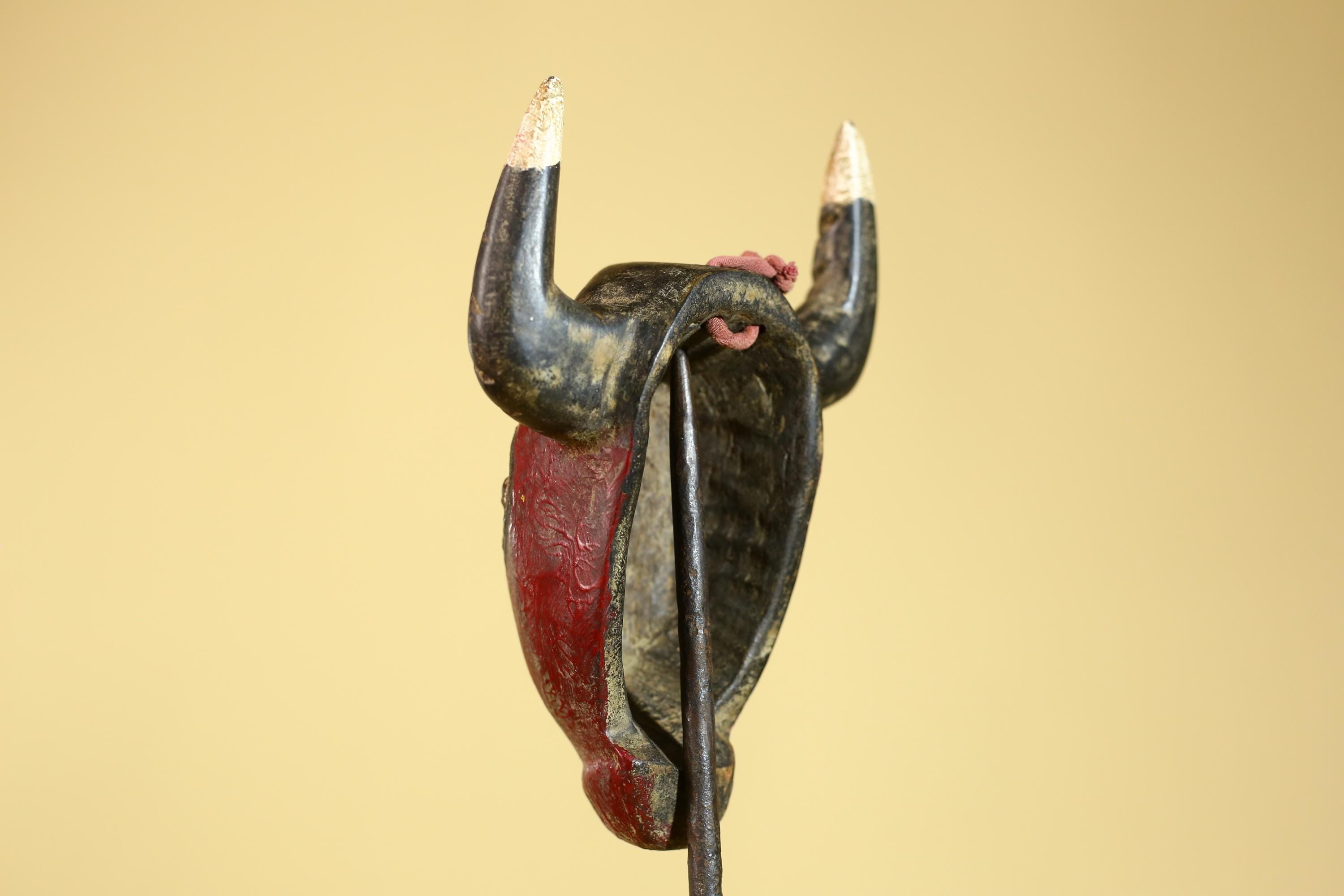 African Horned Mask Red Wooden African Art Tribal Wall Handmade Decor-G6259