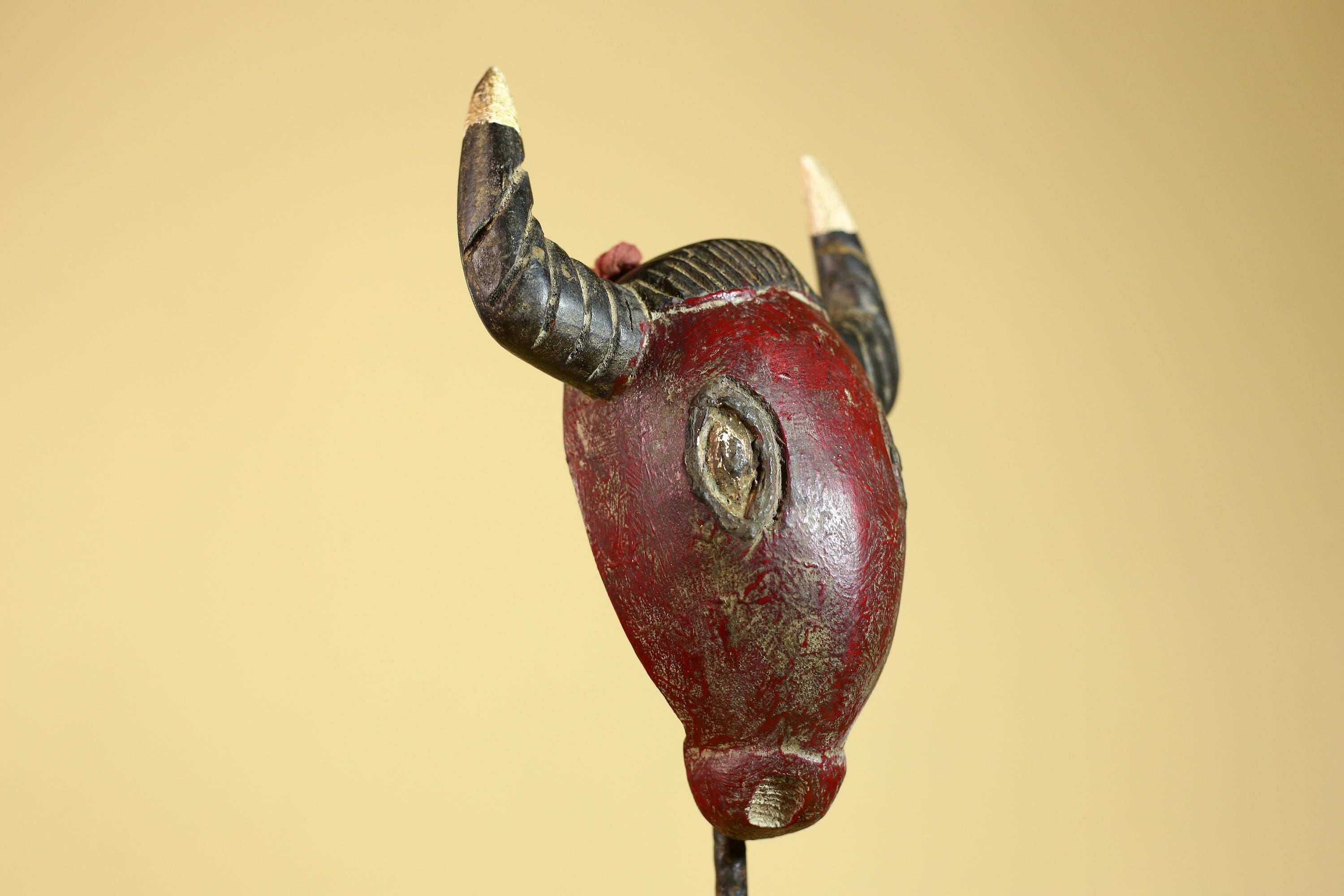 African Horned Mask Red Wooden African Art Tribal Wall Handmade Decor-G6259
