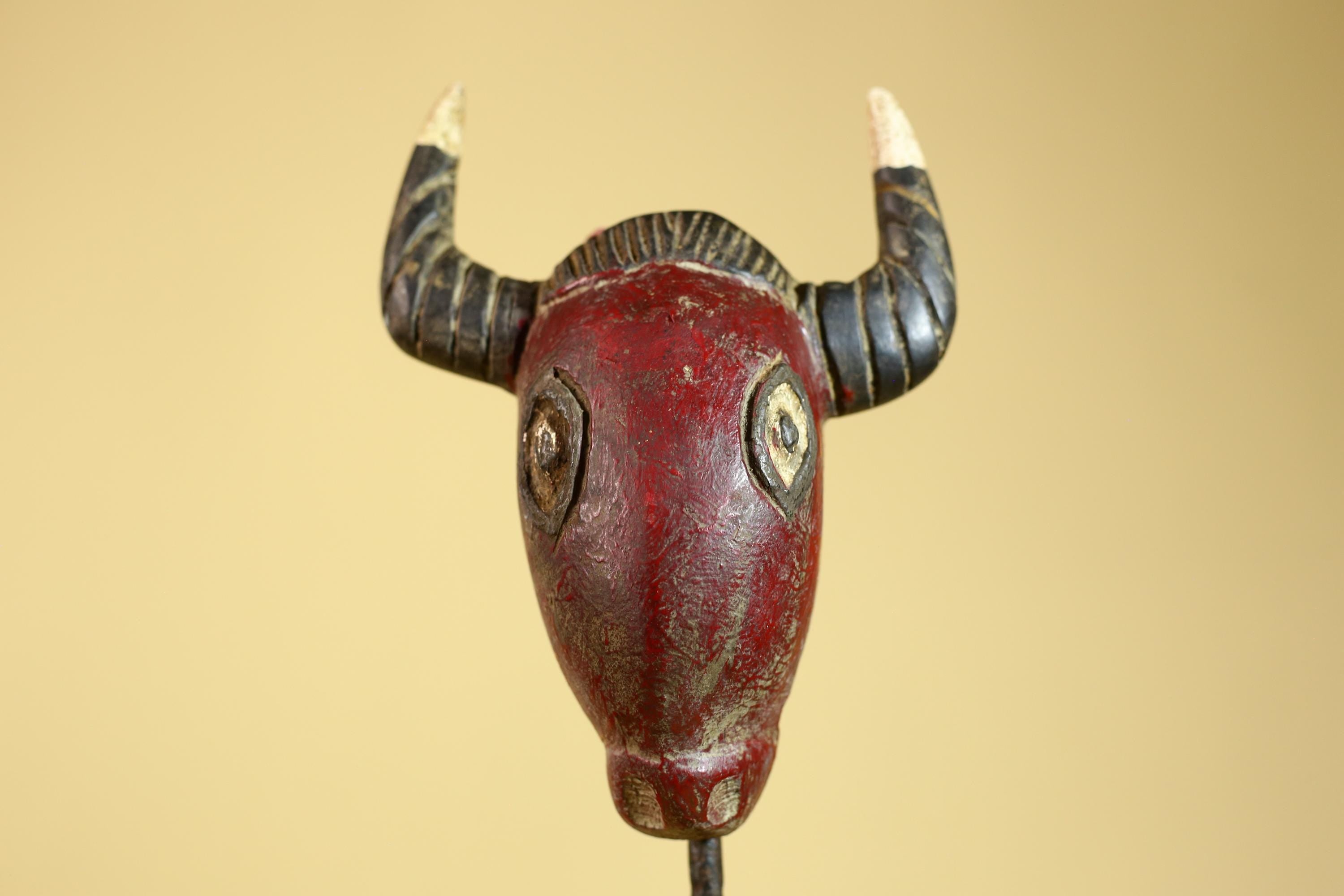 African Horned Mask Red Wooden African Art Tribal Wall Handmade Decor-G6259